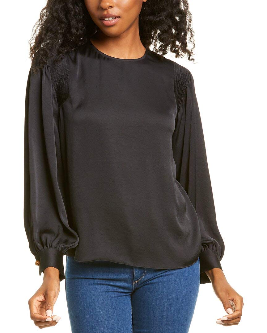 Vince Women's Smocked Long Sleeve Blouse - Elegant Ruffle Detail Tops for Work & Casual Wear | Perfect for Office, Date Night & Spring Outfits