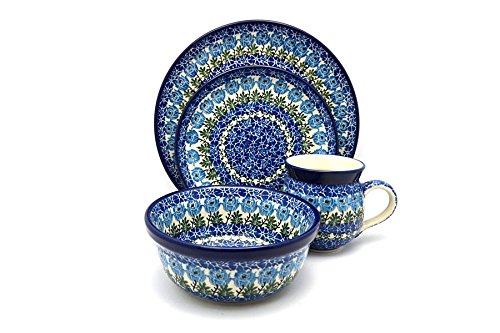 Polish Pottery 4-Piece Place Setting with Standard Bowl in Antique Rose - Handmade Stoneware Dinnerware Set for Everyday Use & Special Occasions