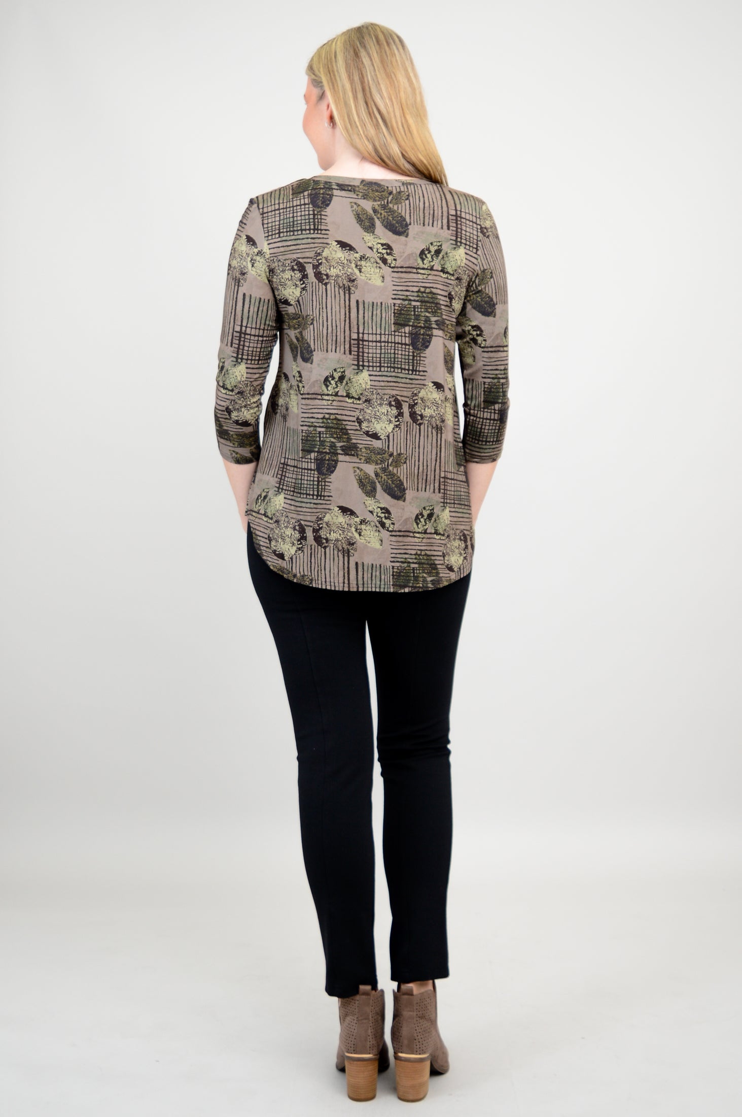 Jackie 3/4 Sleeve Bamboo Top with Fall Sketch Print - Women's Casual Blouse for Work, Date Night & Autumn Outfits - Final Sale