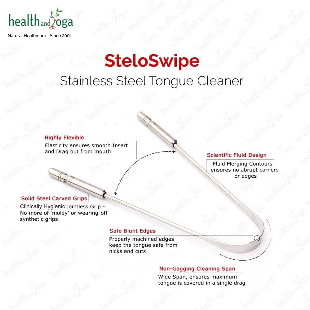 HealthAndYoga™ SteloSwipe Tongue Cleaner Scraper - Surgical Grade Stainless Steel & Copper Tongue Cleaner Set - Perfect for Oral Hygiene & Fresh Breath - Ideal for Daily Use, Travel, and Gifts