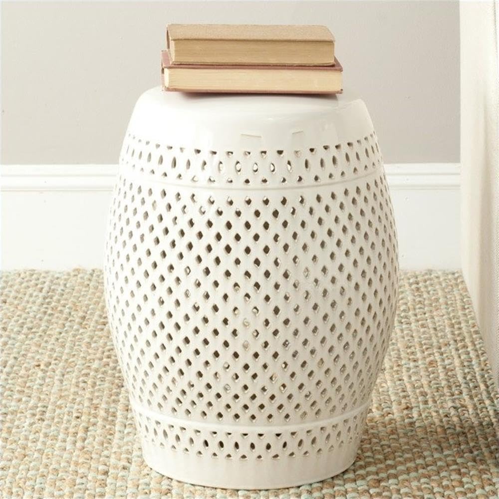SAFAVIEH ACS4507B Cream Diamond Ceramic Decorative Garden Stool - Outdoor Patio, Balcony & Indoor Home Decor Accent Piece