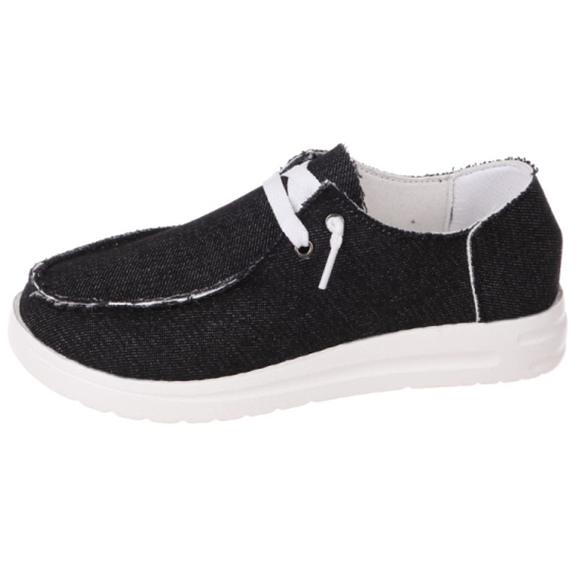 YUHUA Women's Lace Up Loafers - Canvas Sneakers, Flat Cow Print Boat Shoes for Women (Black, Size 41) | Casual Walking, Office Wear & Fashion Outfits