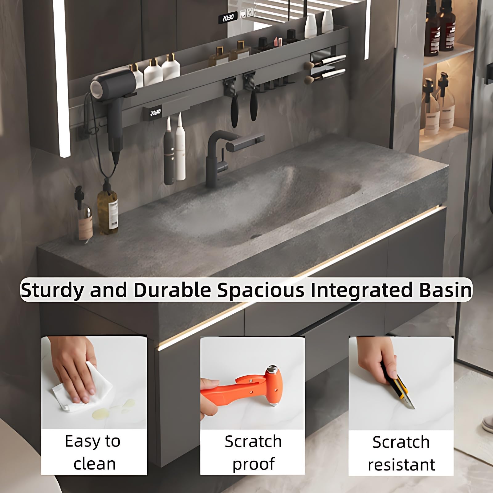 Modern LED Bathroom Vanity Set with Smart Mirror & Sink - 40IN Grey Storage Cabinet for Home Bathroom