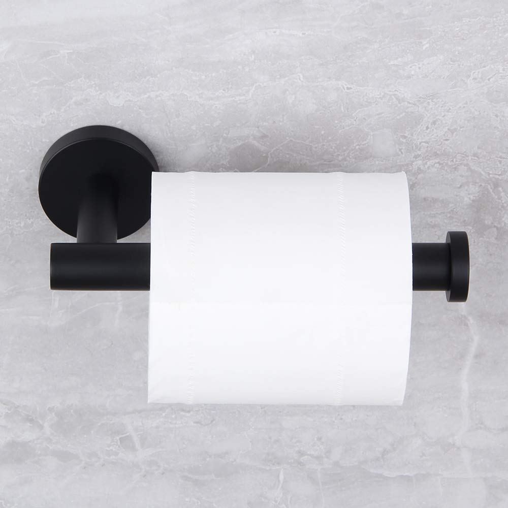 Premium Matte Black Bathroom Accessories Set - 3-Piece SUS 304 Stainless Steel Wall Mounted Kit with Toilet Paper Holder & 2 Robe Hooks | Modern Bathroom Hardware for Home, Hotel & Spa Decor