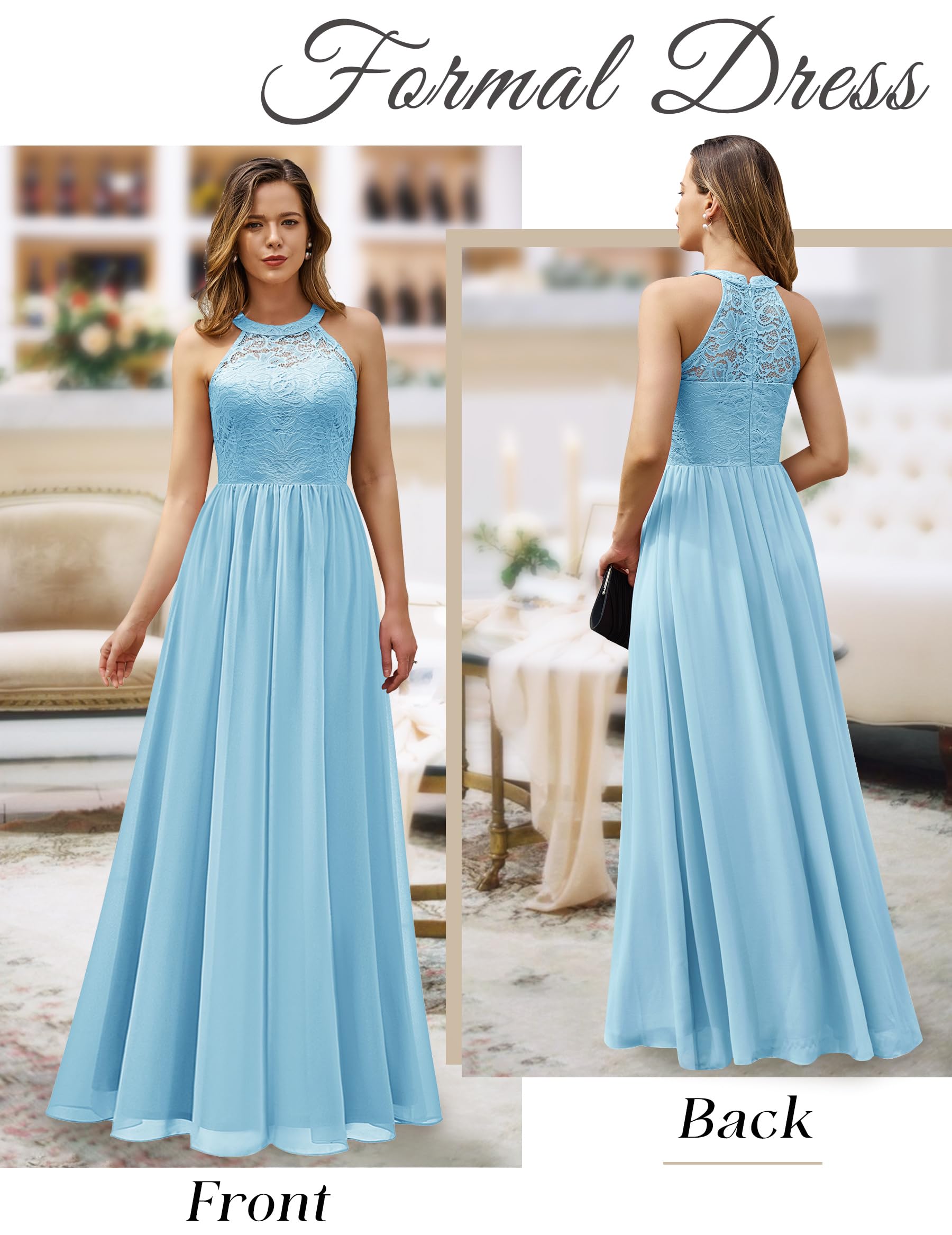 Wedtrend Women's Formal Prom Dress - Elegant Halter Neck Long Gown with Floral Lace for Bridesmaids, Evening Parties & Special Occasions