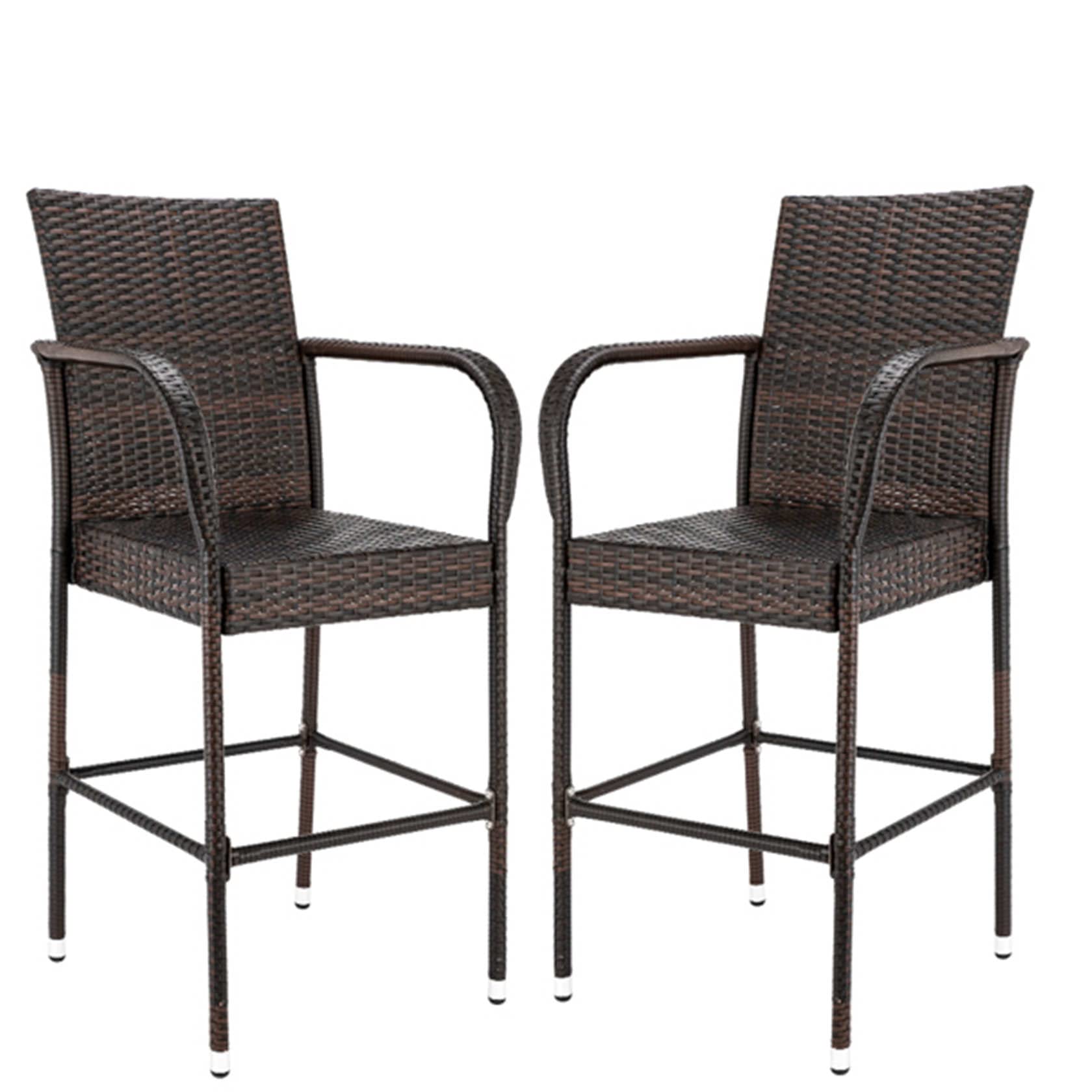 2-Piece Wicker Bar Stools Set with Footrest & Armrest - Indoor/Outdoor Patio Furniture for Garden, Pool, Lawn & Backyard - Perfect for Entertaining, Dining & Relaxing