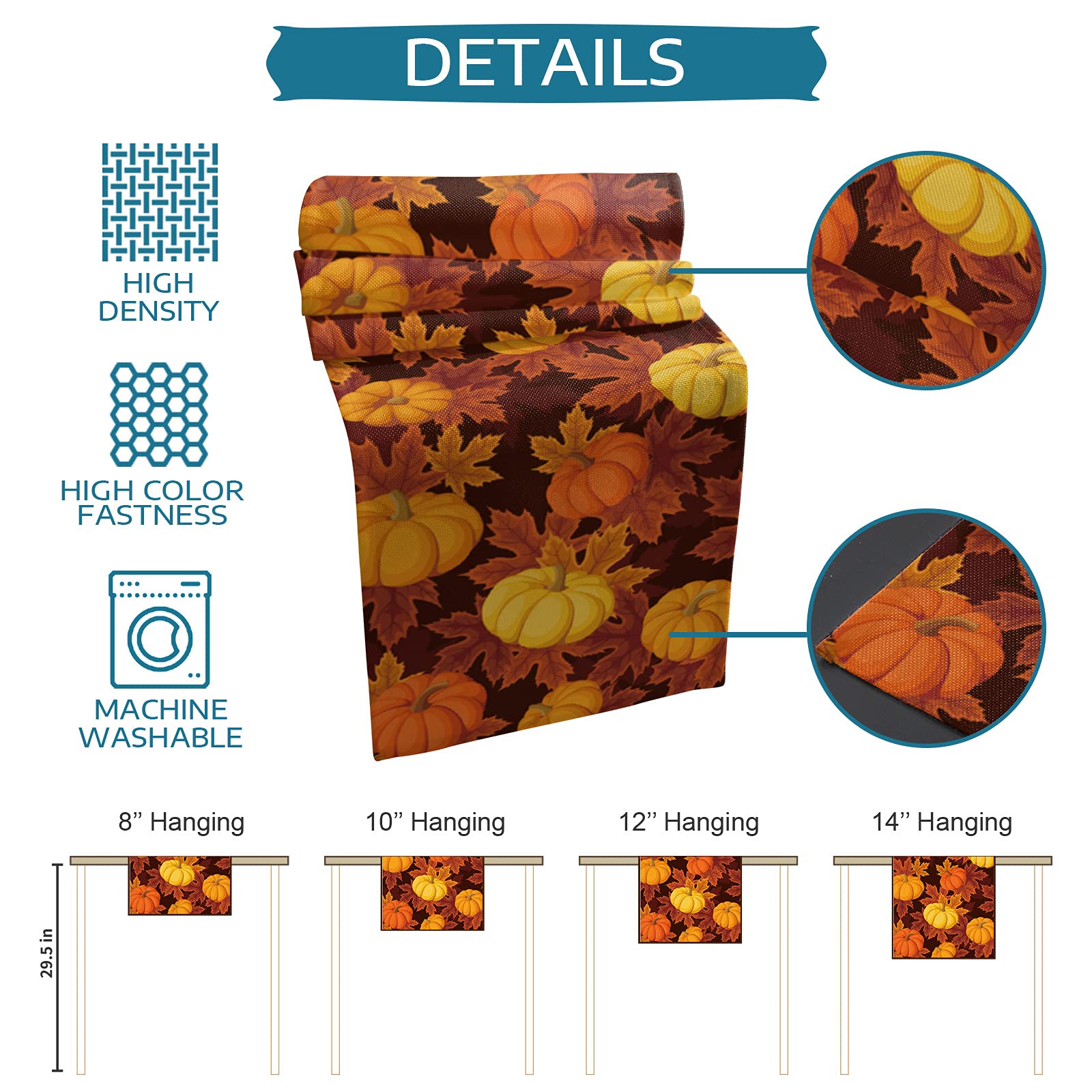 70 Inch Burlap Linen Table Runner - Fall Thanksgiving Decor with Pumpkin Maple Design, Farmhouse Kitchen Dining Table Cover for Autumn, Coffee Table, Wedding & Banquet Decorations | Perfect for Farmhouse, Rustic Weddings & Holiday Dinner Parties