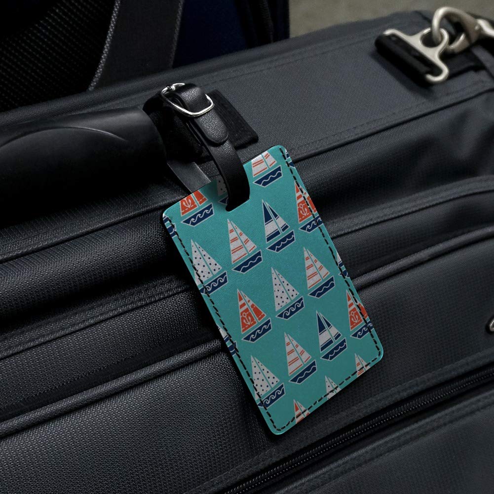 Stylish Sailboat Pattern Leather Luggage Tag - Rectangle ID Card Holder for Suitcases & Carry-On Bags - Perfect for Travel, Business Trips & Vacation