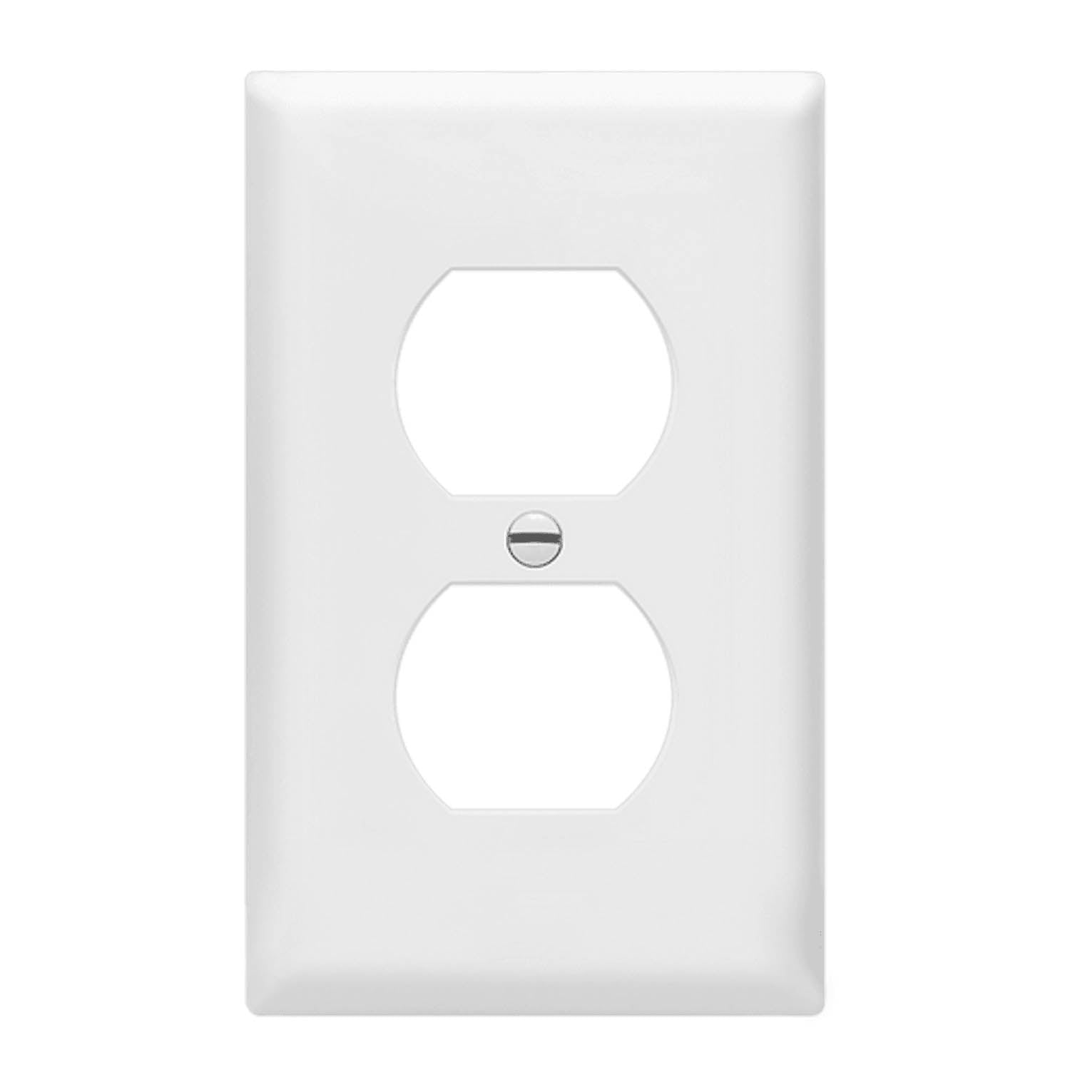 1 Gang Duplex Outlet Cover Plate, White - Electrical Wall Plate for Home & Office Safety, Durable Plastic Cover for Light Switches and Power Outlets