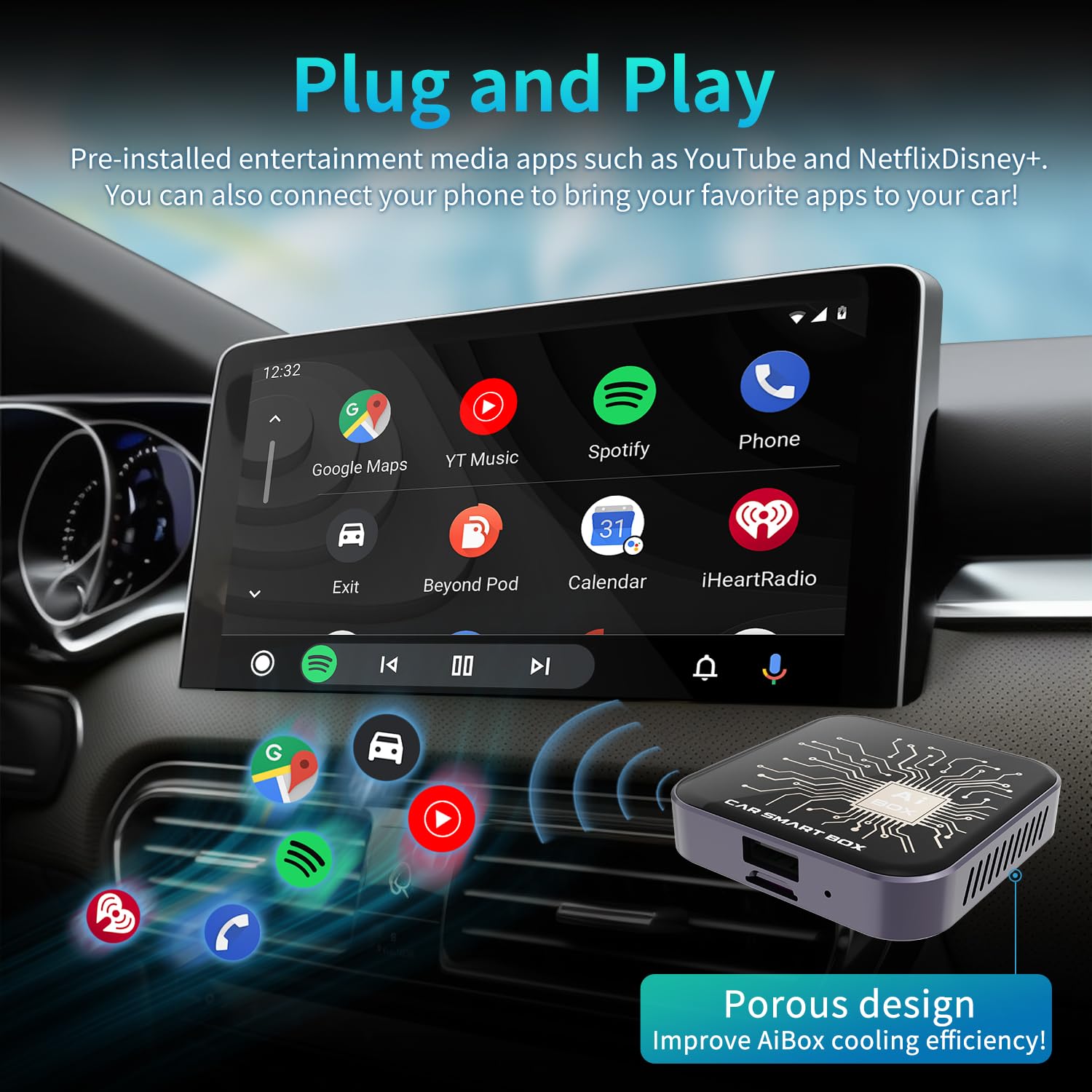 2024 Wireless CarPlay & Android Auto AI Box - FFQQI Magic Box with Netflix & YouTube Support, 2+32GB, Plug & Play for OEM Wired Cars (Deep Gray) | Enjoy Streaming & Navigation in Your Vehicle