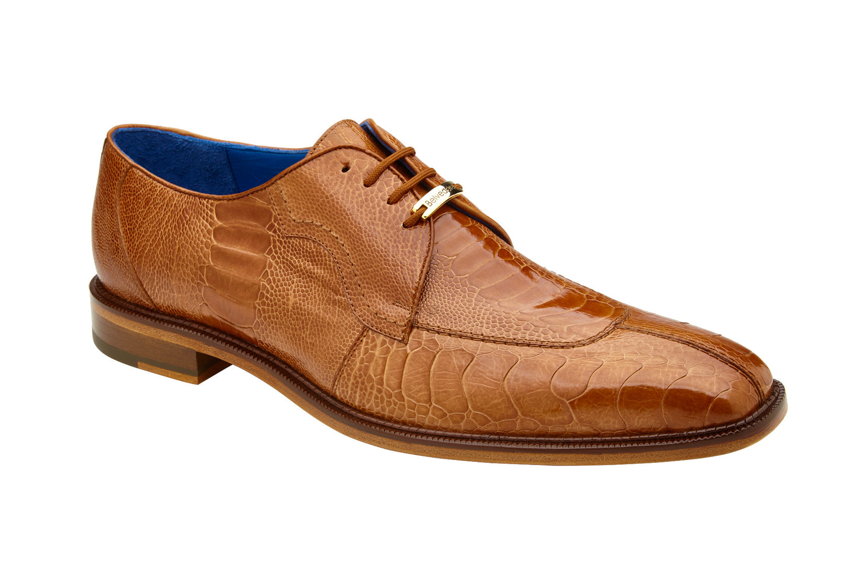 Belvedere Siena Genuine Ostrich Leather Dress Shoes for Men - Burned Amber Brown 1463 - Perfect for Business Meetings, Weddings & Formal Occasions