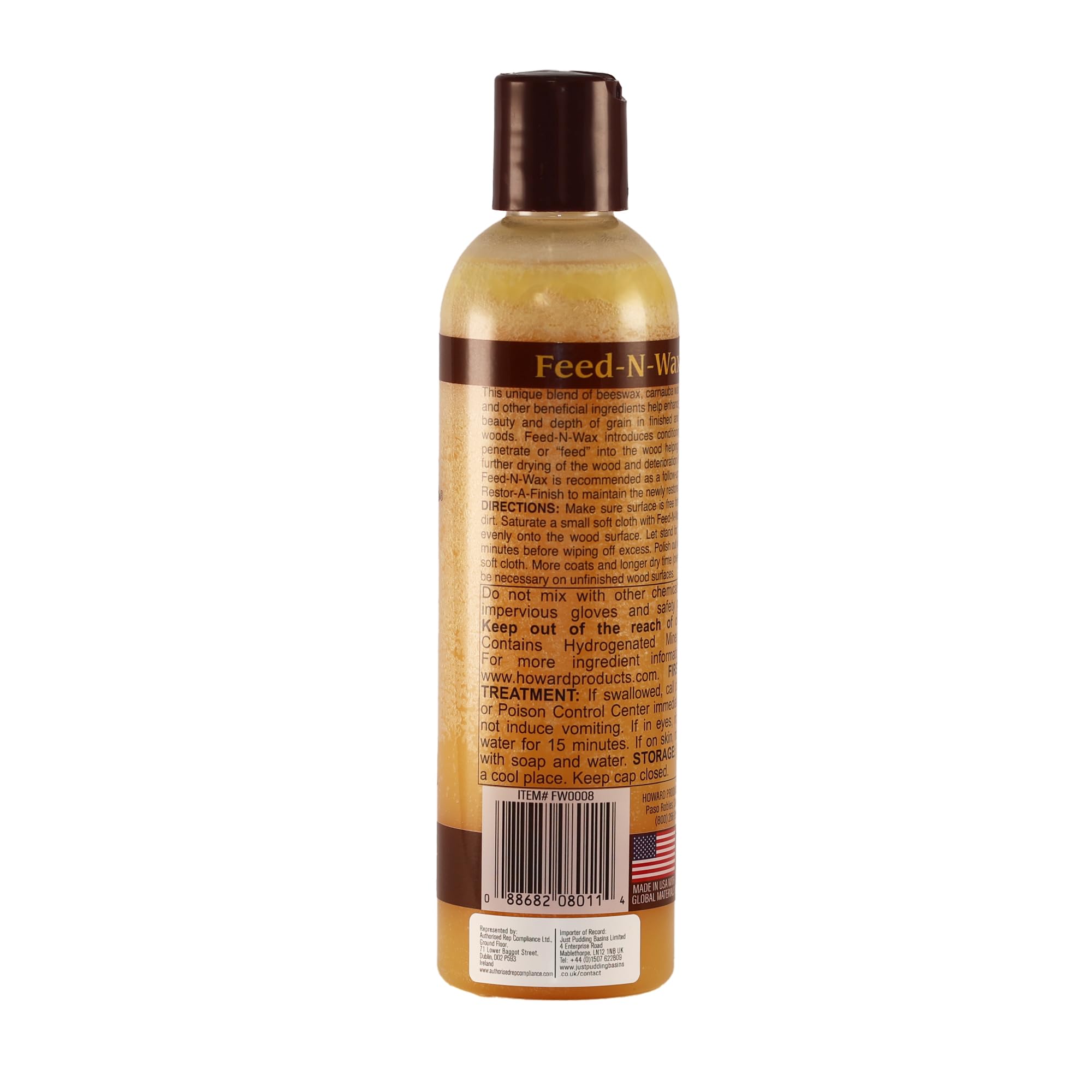 Howard Products Feed-N-Wax Wood Polish & Conditioner - 8 oz, Orange Oil Formula - Restores & Protects Wood Furniture, Floors & Cabinets - Ideal for Home, Office & Antique Wood Care