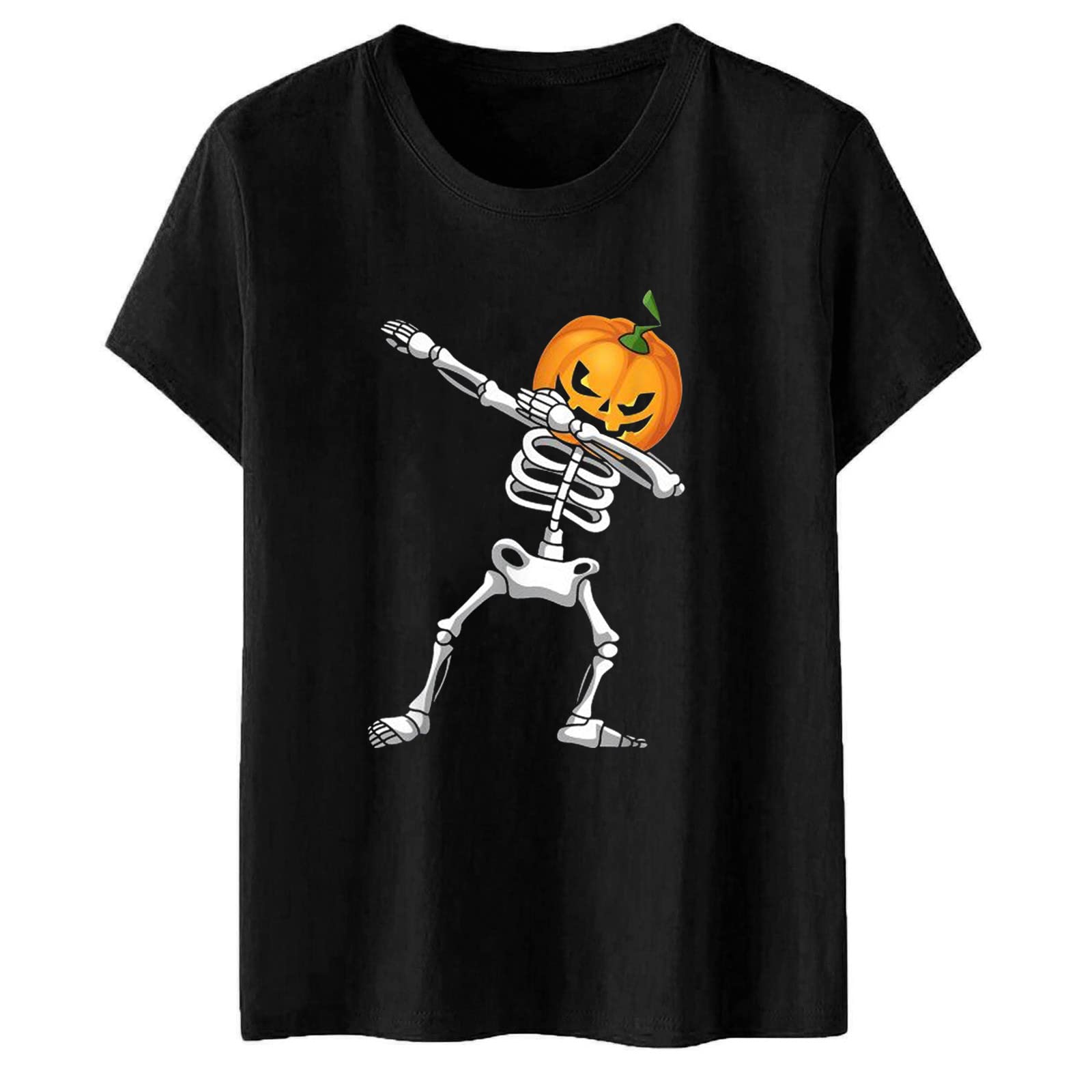 FABIURT Women's Halloween Print Short Sleeve T-Shirt - Comfortable O-Neck Blouse for Casual Wear, Party & Holiday Outfits