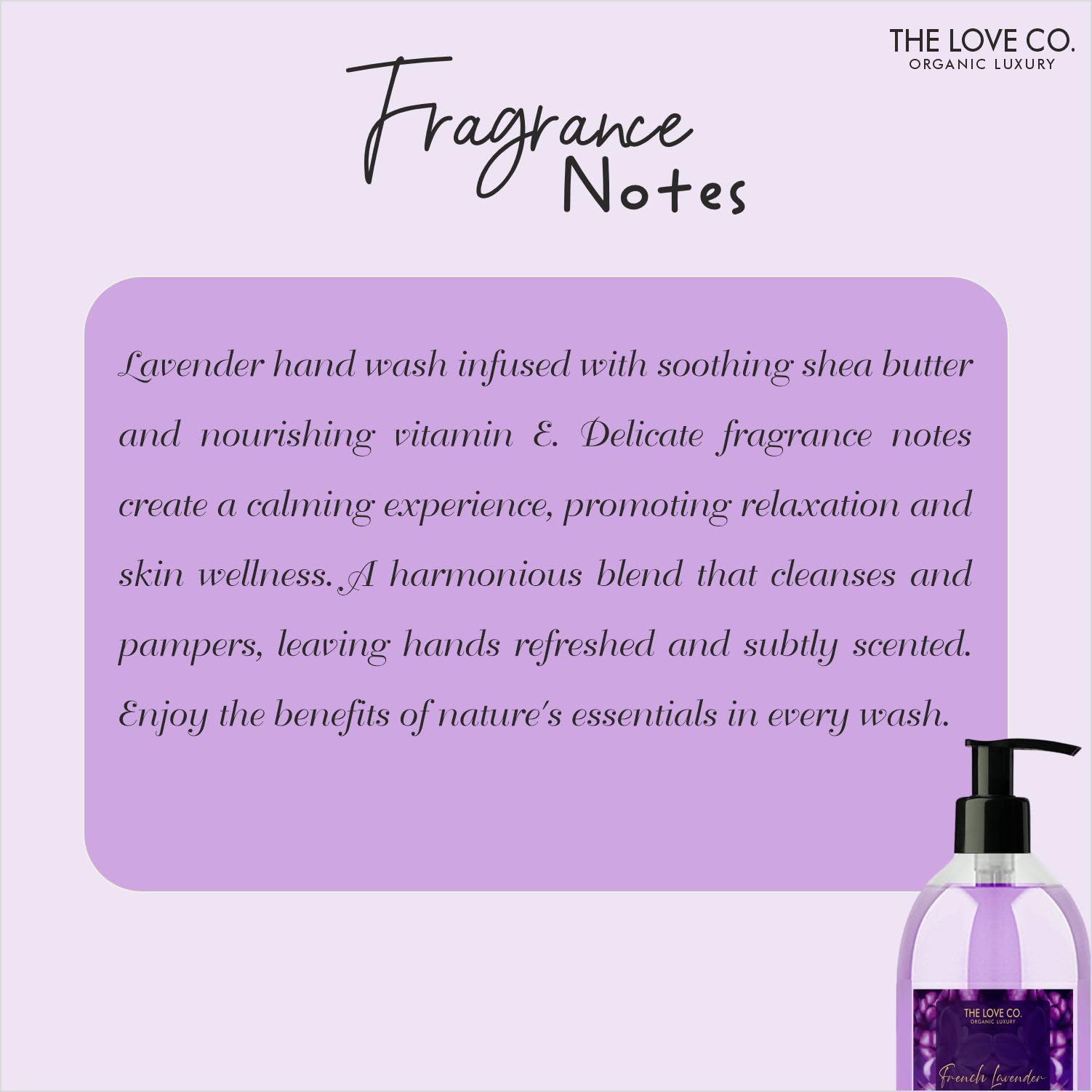The Love Co. Moisturizing & Gentle Hand Wash for Soft Skin - 300ml Lavender Scented Hand Soap - Perfect for Bathroom, Kitchen & Guest Use