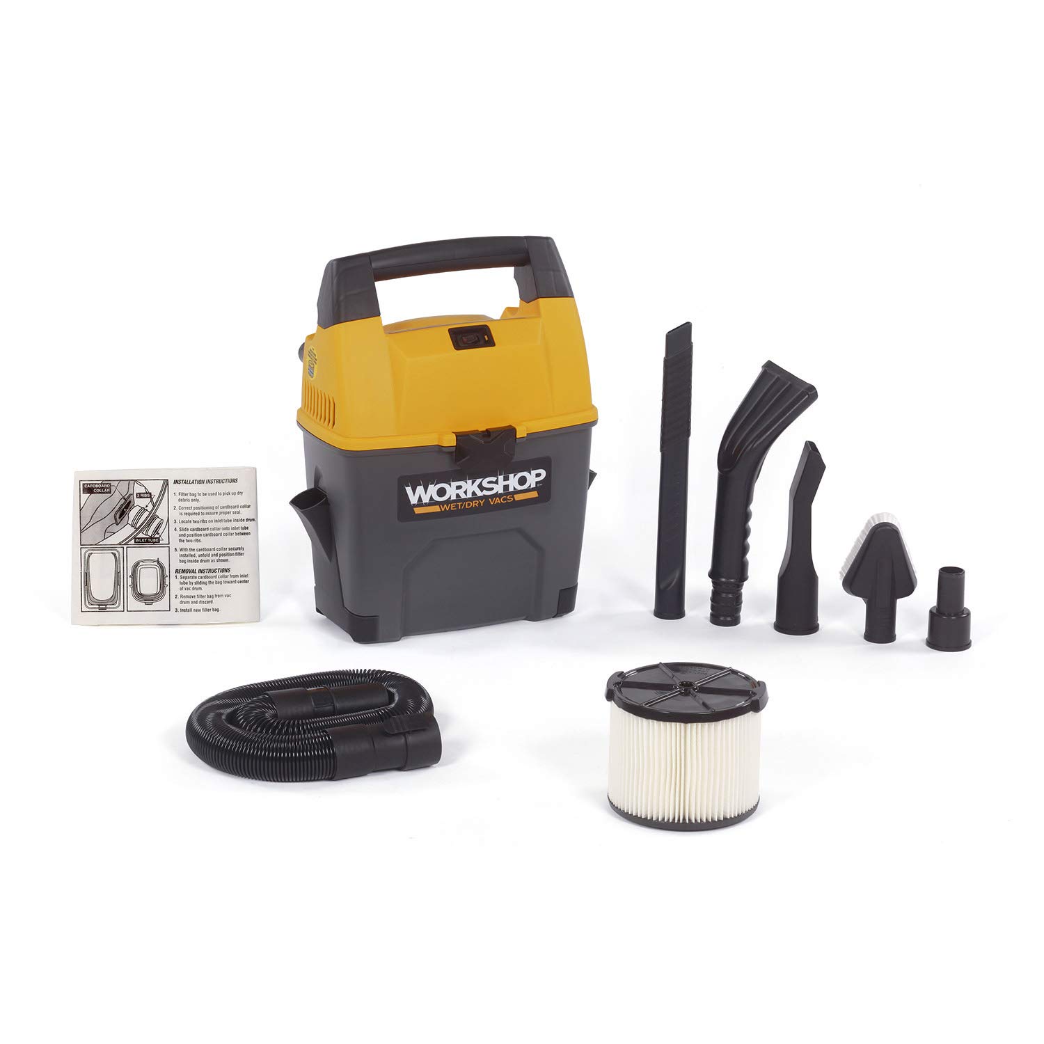WORKSHOP WS0301VA 3-Gallon 3.5 HP Portable Wet Dry Vacuum Cleaner - Built-in Dust Pan, Filter, Dust Bag & Expandable Hose - Powerful Shop Vac for Home, Garage, Car Cleaning & Workshop Debris Removal