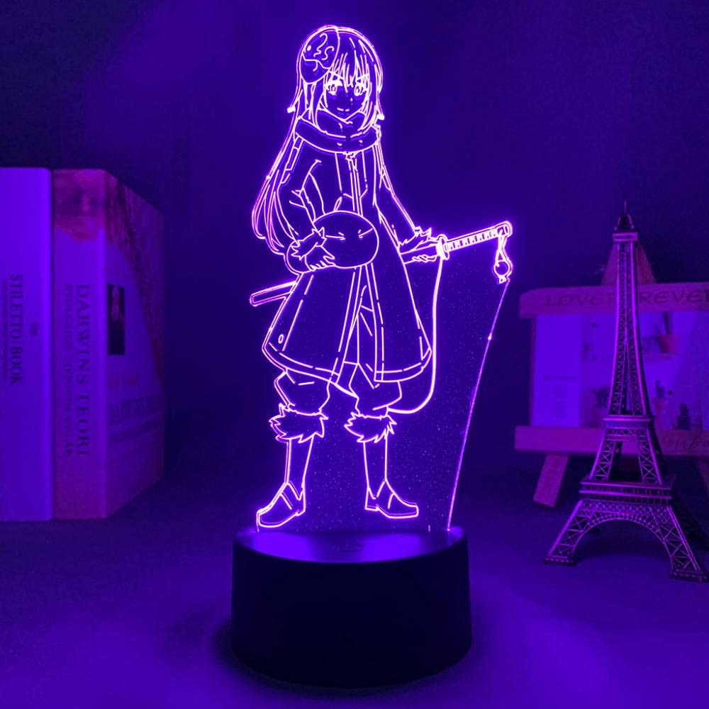 3D Illusion LED Night Light - Slime Rimuru & Girl Design, 7 Color Changing Touch Control, Acrylic Lamp for Kids Bedroom, Desk Decor, Birthday Gift - Perfect for Anime Fans, Gaming Room & Cozy Night Light