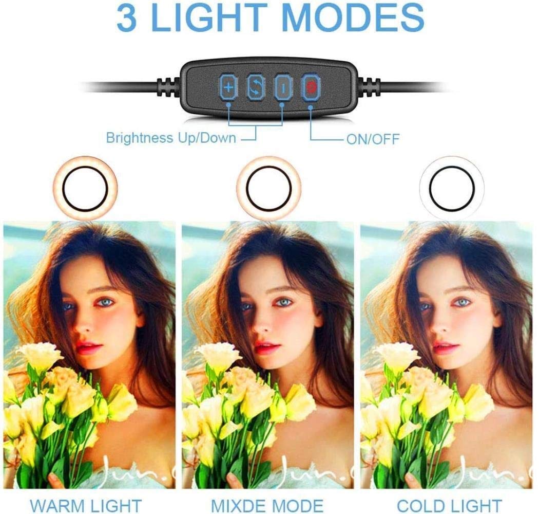 HMTE Ring Light with Phone Stand - Adjustable Desktop Tripod for Live Streaming, Beauty Makeup, YouTube Videos & Photography | Portable Mini Fill Light for Smartphones (A)