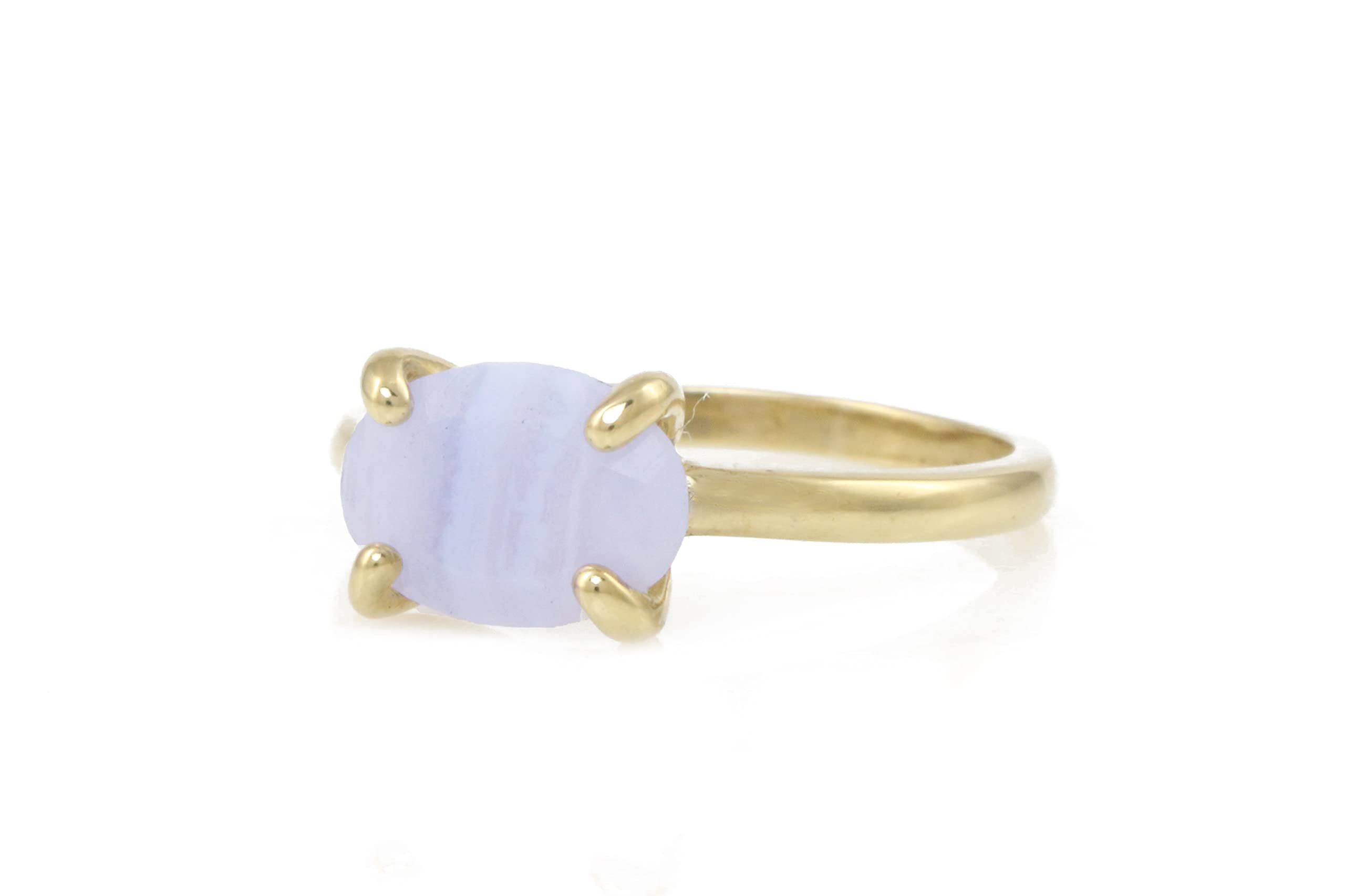 Delicate Lace Agate Solitaire Ring for Women - Handmade Oval Engagement Ring with Customizable Band - Stackable Everyday Jewelry Gift for Anniversary, Wedding & Romantic Occasions