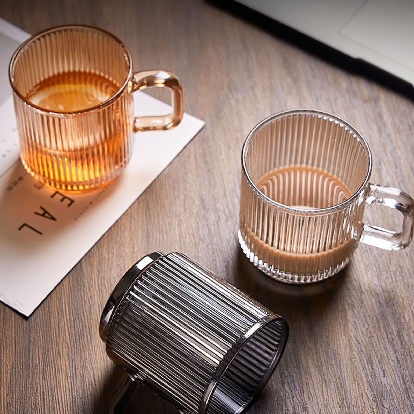 Premium 12 oz Glass Coffee Mug - Classic Vertical Stripes Espresso & Tea Cup - Clear Glass for Latte, Juice, Chocolate - Perfect for Home, Office & Gifts