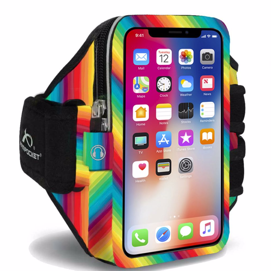 Armpocket Mega i 40 Running Belt - Waterproof Fitness Armband for iPhone 40 with Reflective Stripes (Rainbow Color) | Perfect for Jogging, Hiking & Gym Workouts