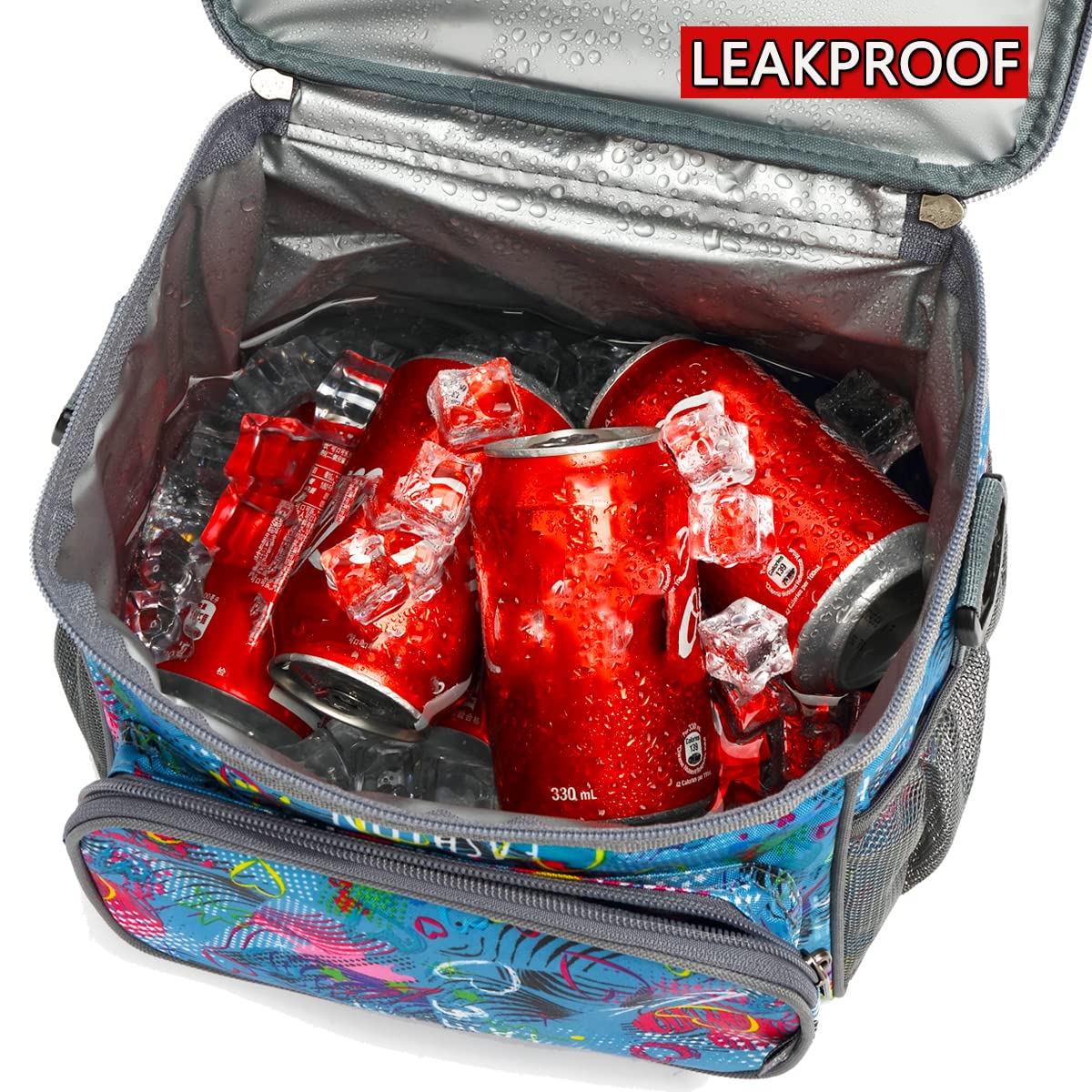 FlowFly Insulated Reusable Lunch Bag for Adults - Large Lunch Box with Adjustable Shoulder Strap, Front Zipper Pocket & Mesh Side Pockets - Perfect for Work, School, Picnics & Outdoor Activities