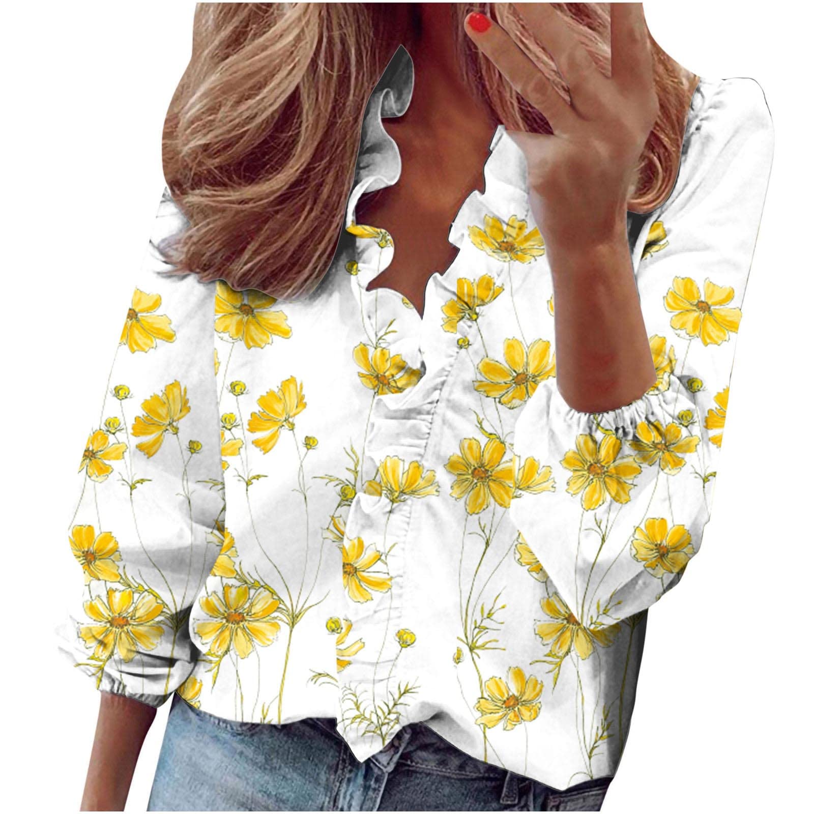 Women's Casual V-Neck Long Sleeve Blouse - Loose Fit Printed Tunic Top for Everyday Wear | Perfect Gift for Women | Office, Weekend & Date Night Outfits