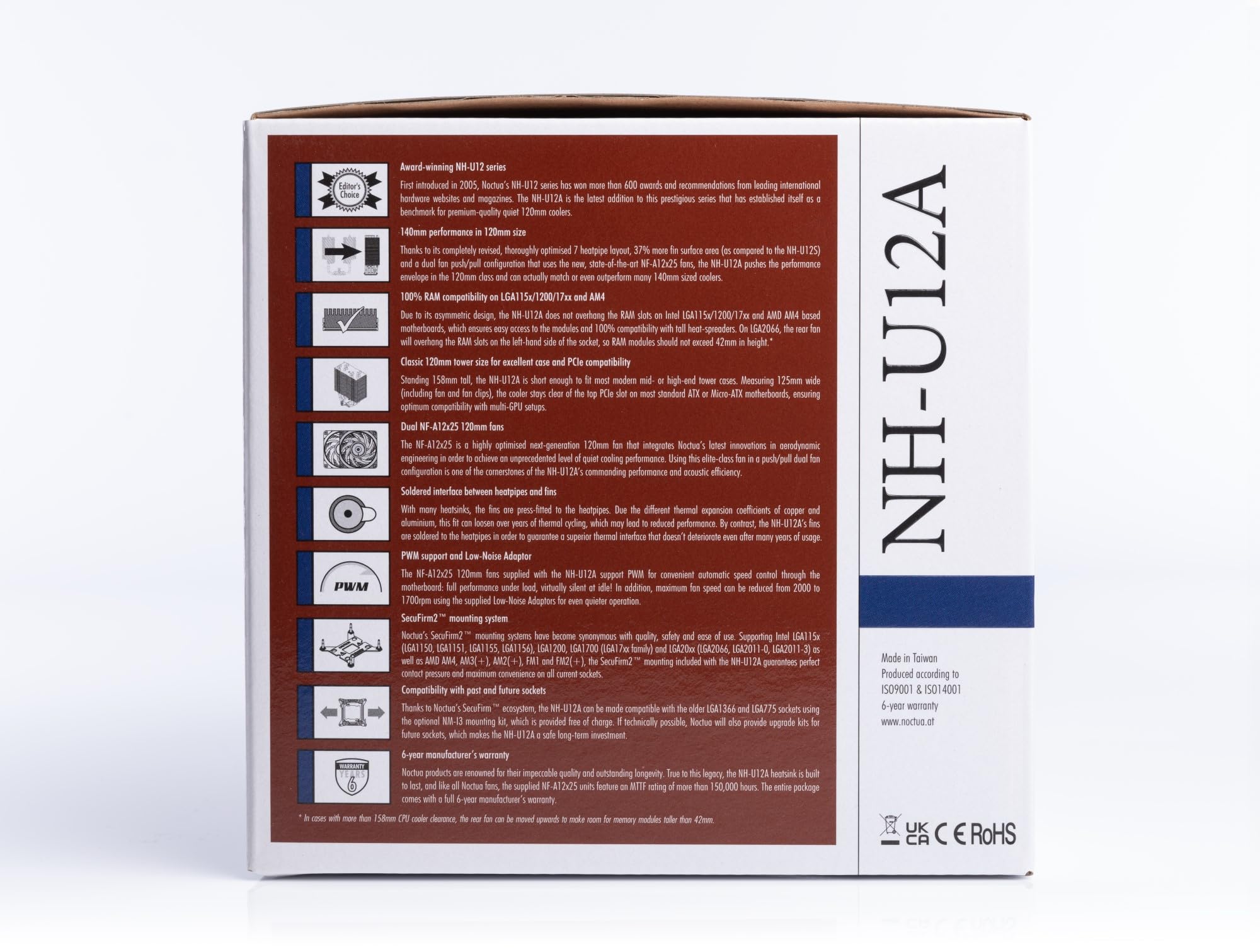 Noctua NH-U12A Premium CPU Cooler with High-Performance NF-A12x25 PWM Fans (120mm, Brown) - Ultra Quiet Cooling for Gaming PC, Workstation & Overclocking
