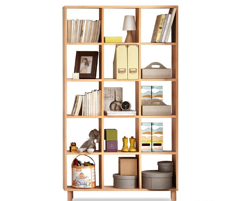 Solid Wood Bookshelf - Beech & Oak Bookcase with Free Combination - Perfect for Home Office, Living Room, and Library Storage