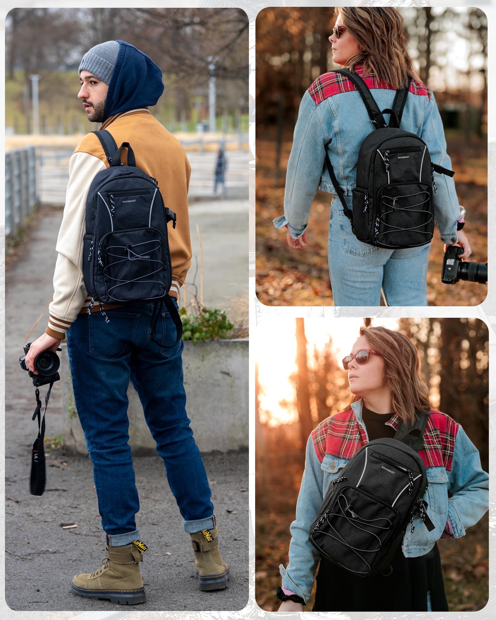 BAGSMART Compact Camera Sling Bag - Waterproof DSLR/SLR Shoulder Bag for Photographers with Tripod Holder & 11