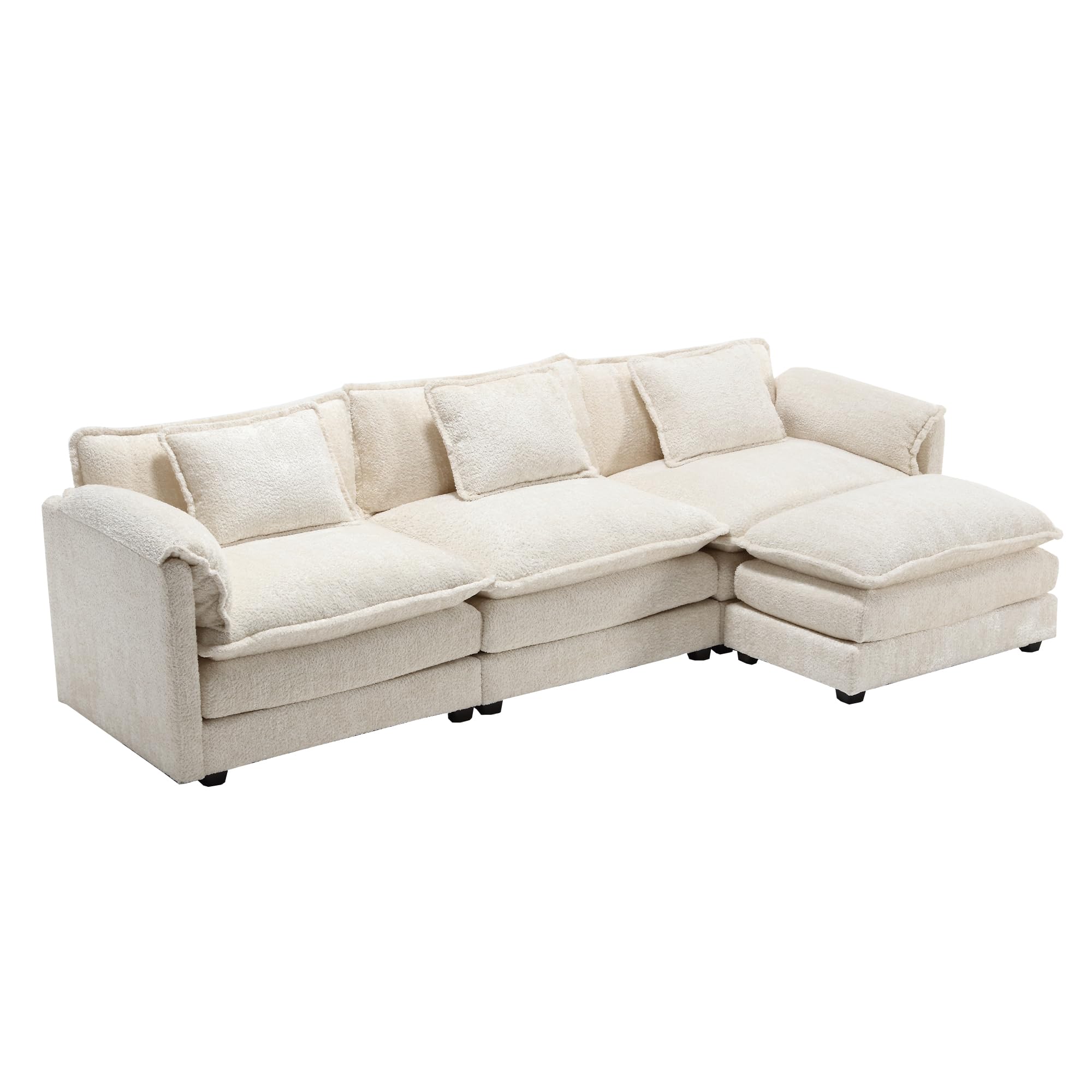 L-Shaped Corner Modular Sectional Sofa with Ottoman & Pillows - Boucle Fleece Upholstery, Double Layer Cushions, Deep Seat - Perfect for Small Space Living Room, Apartment, Home Office (Gray) | Cozy Lounge, Movie Nights & Guest Accommodation