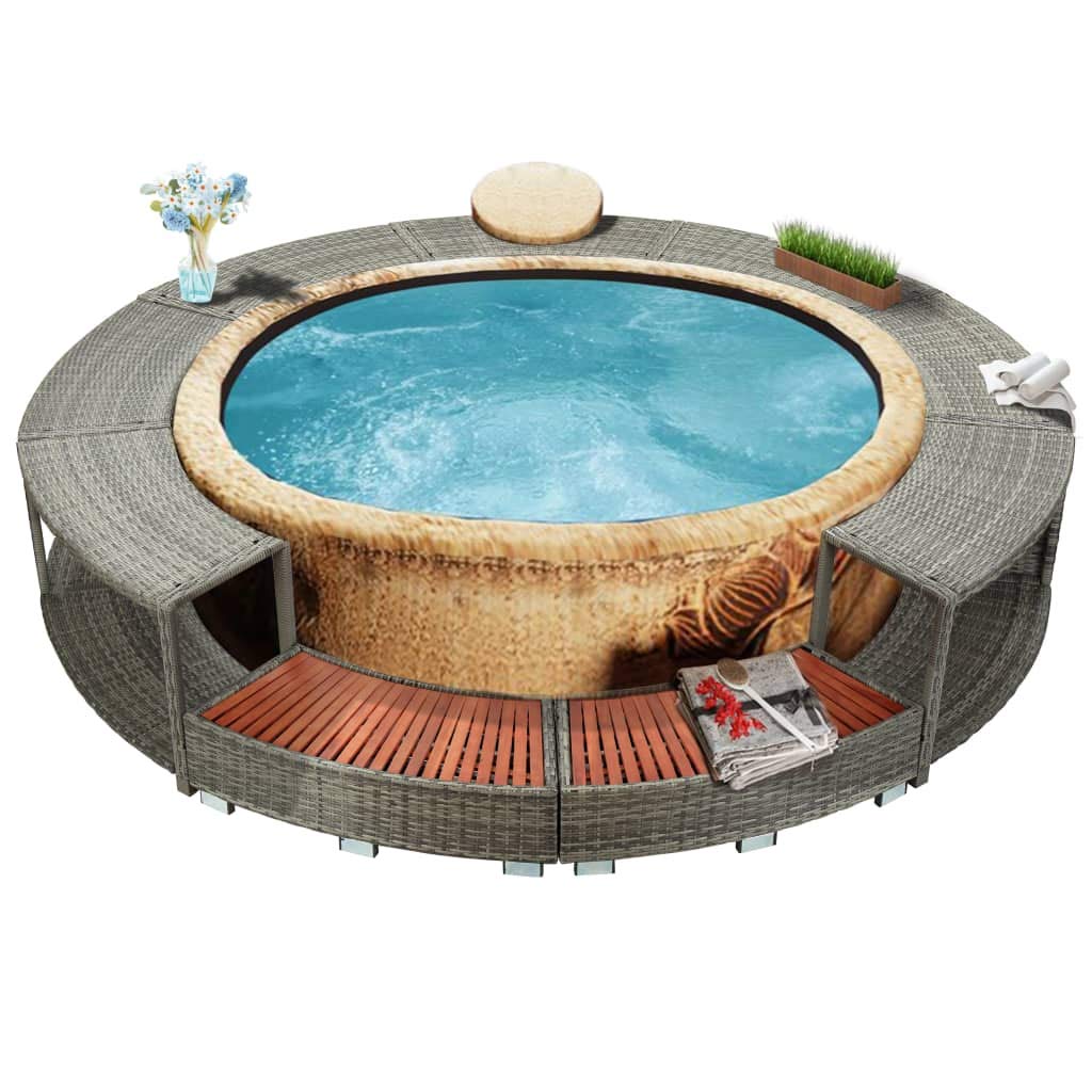 Premium Gray Poly Rattan Hot Tub with Spa Surround - Unfade Memory Collection for Outdoor Relaxation & Backyard Poolside Lounging