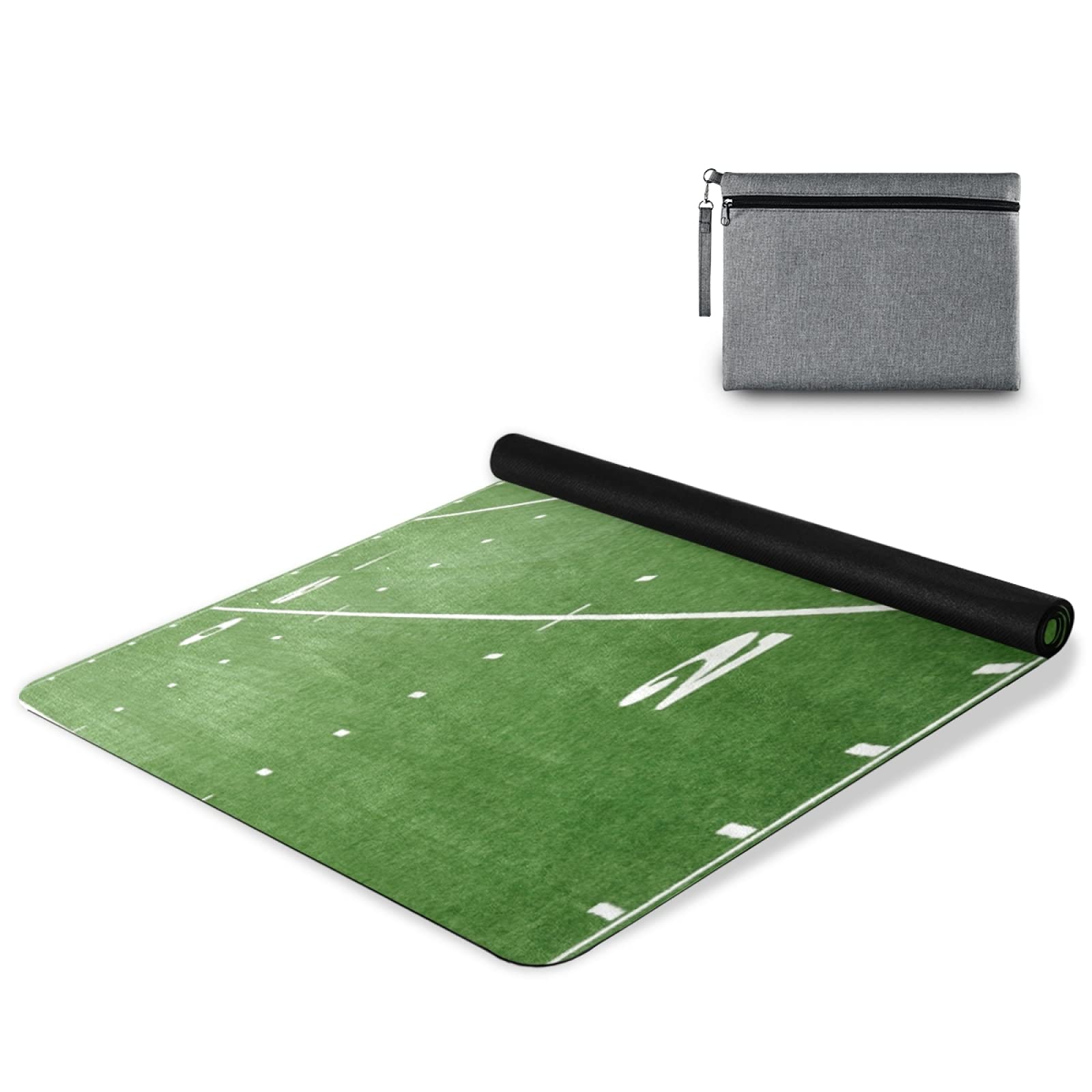 Non-Slip Green American Football Field Yoga Mat - 1mm Thick Rubber Fitness Exercise Mat with Carry Bag | Durable Folding Workout Mat for Pilates, Floor Exercises & Home Gym Use