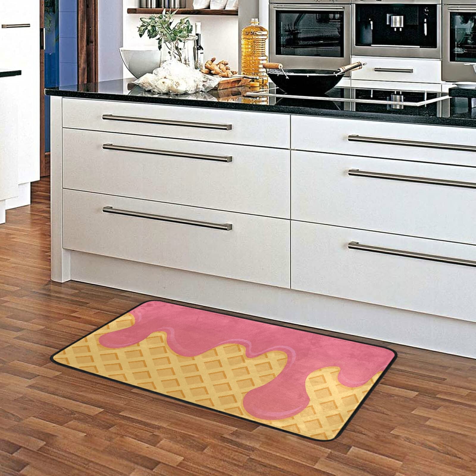 Washable Non-Slip Area Rug 39x20in - Soft Carpet for Bedroom, Living Room, Kitchen | Summer Ice Cream Design Sofa Runner | Perfect for Bedside, Floor Decor & Home Accents