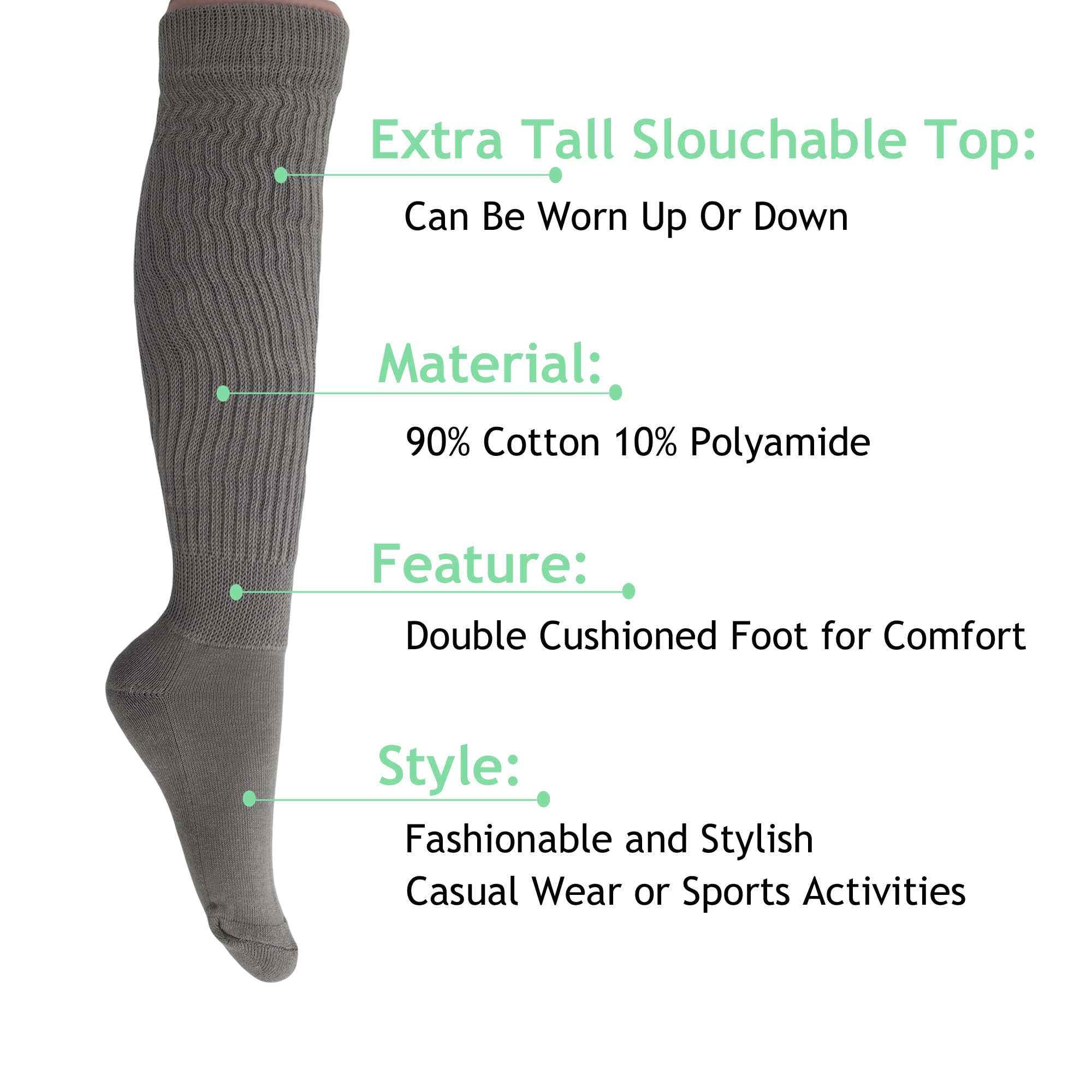 American Made Slouch Socks - Cotton Scrunch Knee High Extra Long Heavy Socks for Women | Cozy Winter Wear, Lounge Socks, Home & Office Comfort