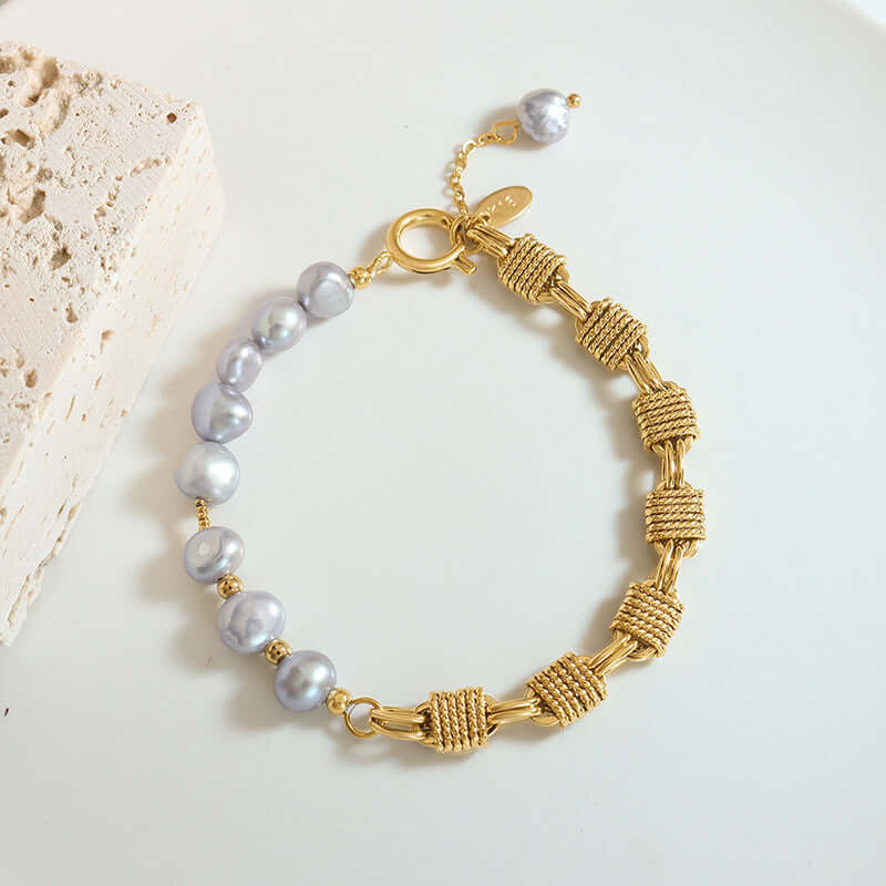 Freshwater Pearl & Agate Pig Nose Bracelet for Women - Elegant Adjustable Beaded Jewelry Gift for Birthday, Anniversary | Perfect for Daily Wear, Office & Special Occasions | E379
