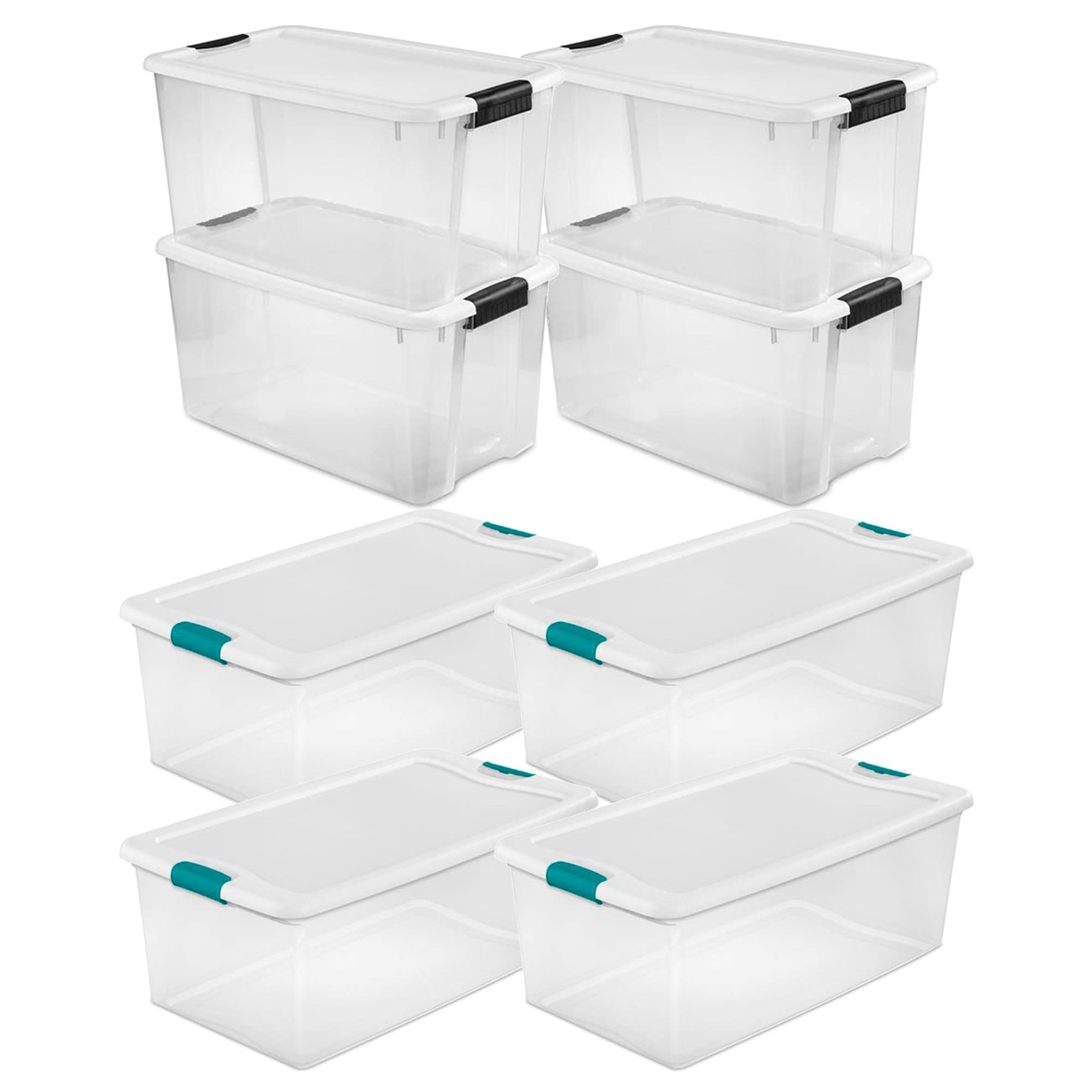 106 Quart & 66 Quart Clear Latching Plastic Storage Totes - 4 Pack Stackable Organizer Bins for Home, Garage, and Office Organization | Sterilite Storage System Solution