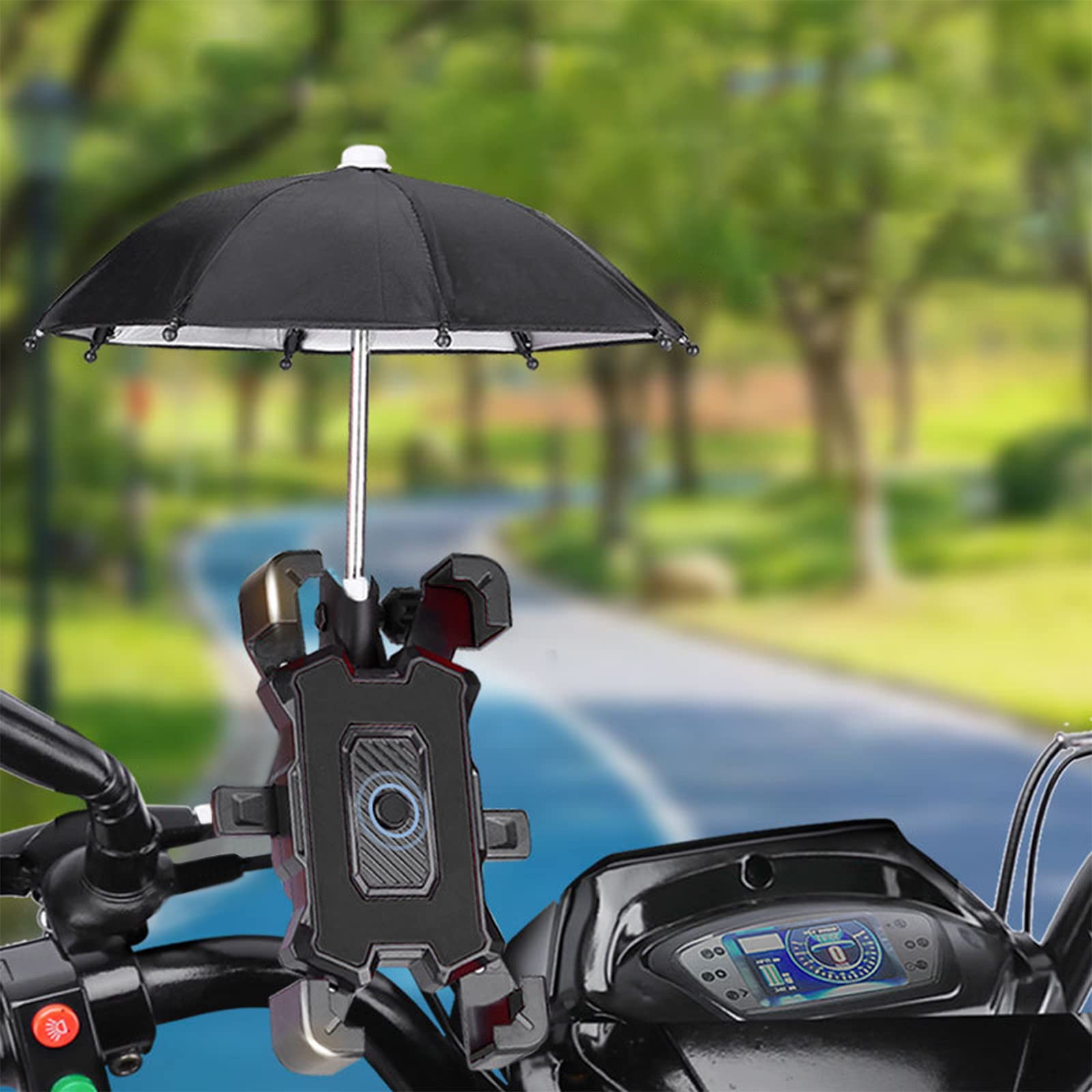 360° Rotating Bike Phone Umbrella Stand - Waterproof Motorcycle Phone Holder with Adjustable Clamp, Portable Sun Shade for Cycling, Outdoor Sports & Commuting - Perfect for Biking, Scooters & Rainy Days