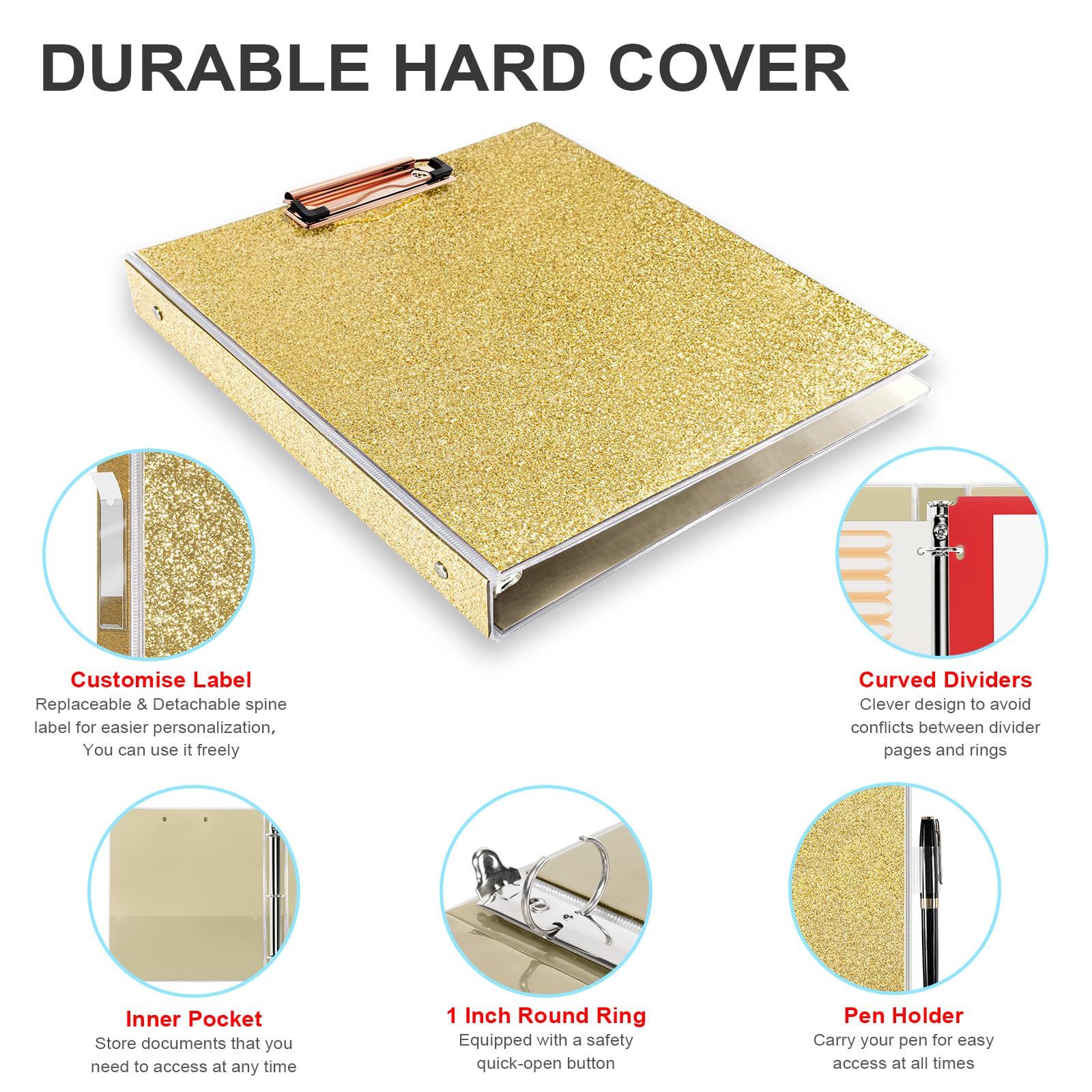 Glitter 3 Ring Binder 1 Inch - Holds 8.5