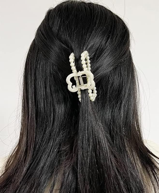 Truvic Pearl Hair Claw Clips for Women - 4 Pack White Barrettes for Thick & Long Hair - Stylish Hair Accessories for Women & Girls - Perfect for Updos, Ponytails & Everyday Hairstyles