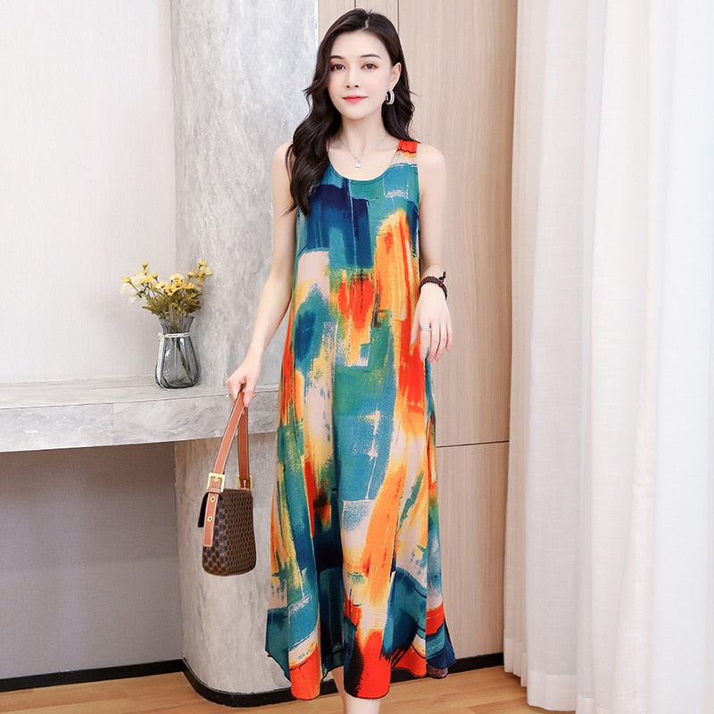Vintage Floral Print Sleeveless Dress for Women - Summer Casual, Beach Party, and Date Night Outfit