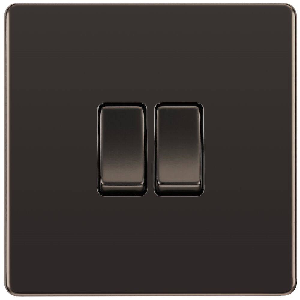 BG Nexus Screwless Black Nickel 2W & Intermediate Light Switch FBN2WINT - Modern Electrical Switch for Home & Office Lighting Control