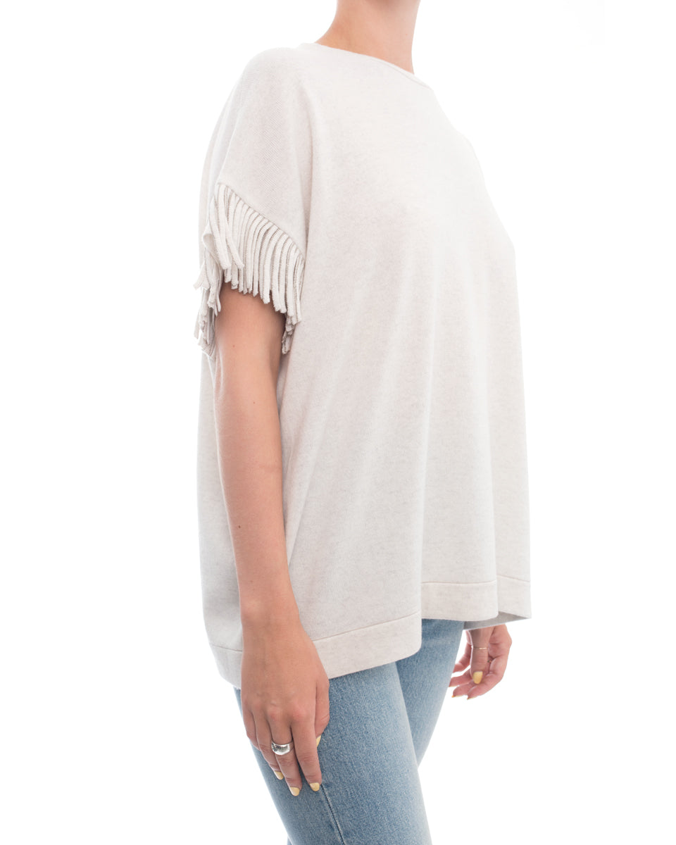 Brunello Cucinelli Light Grey Cashmere Fringe Sweater for Women - Soft Luxury Knit Pullover with Elegant Fringe Details - Perfect for Fall Winter Fashion & Casual Office Wear
