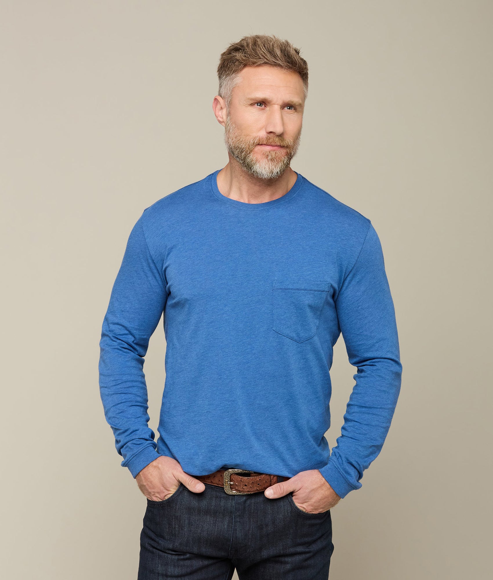 Premium Long Sleeve Bar Stitch T-Shirt for Men & Women | Soft Cotton Comfort Fit Casual Top | Perfect for Everyday Wear, Office & Outings - Blue