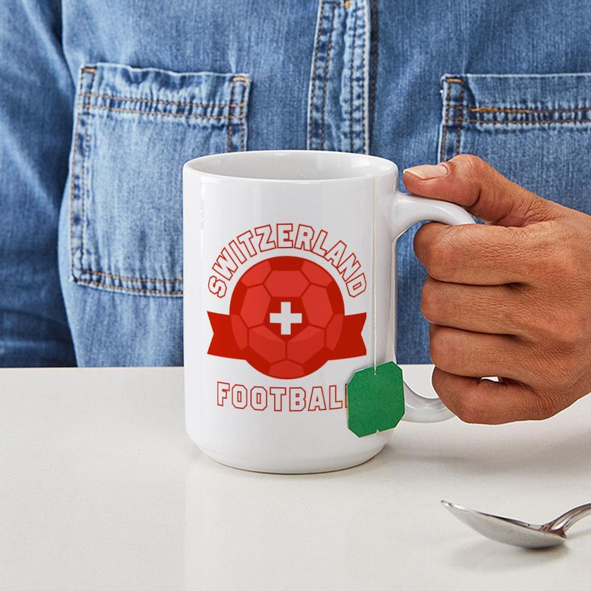 Switzerland Football Ceramic Coffee Mug 15 oz (444 ml) - Perfect for Soccer Fans, Gifts & Hot Beverages at Home, Office or Game Day
