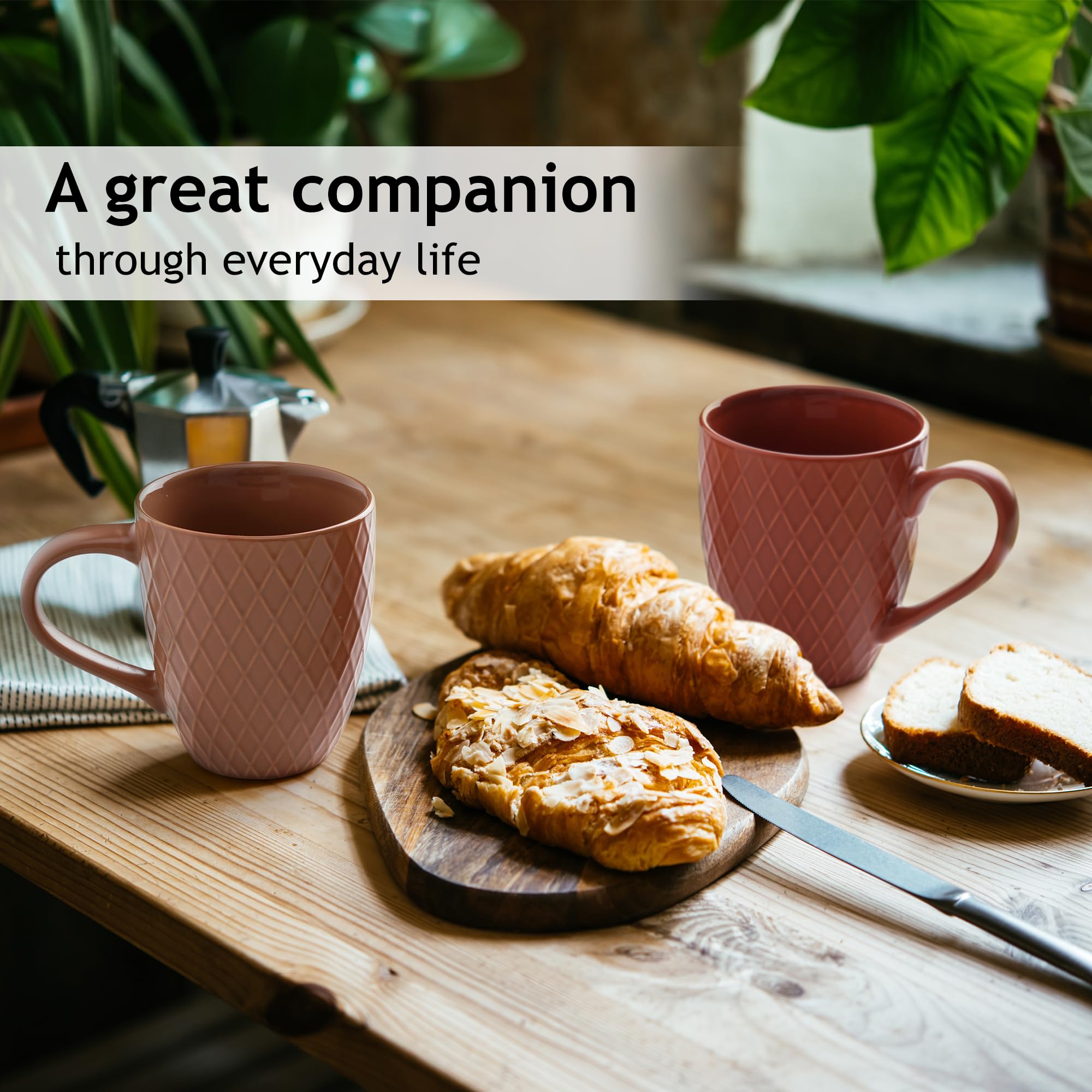 MIAMIO - 6-Piece Ceramic Coffee Mugs Set (14 Oz Each) | Large Microwave & Dishwasher Safe Mugs | Palmanova Collection in Red | Perfect for Home, Office & Gifts