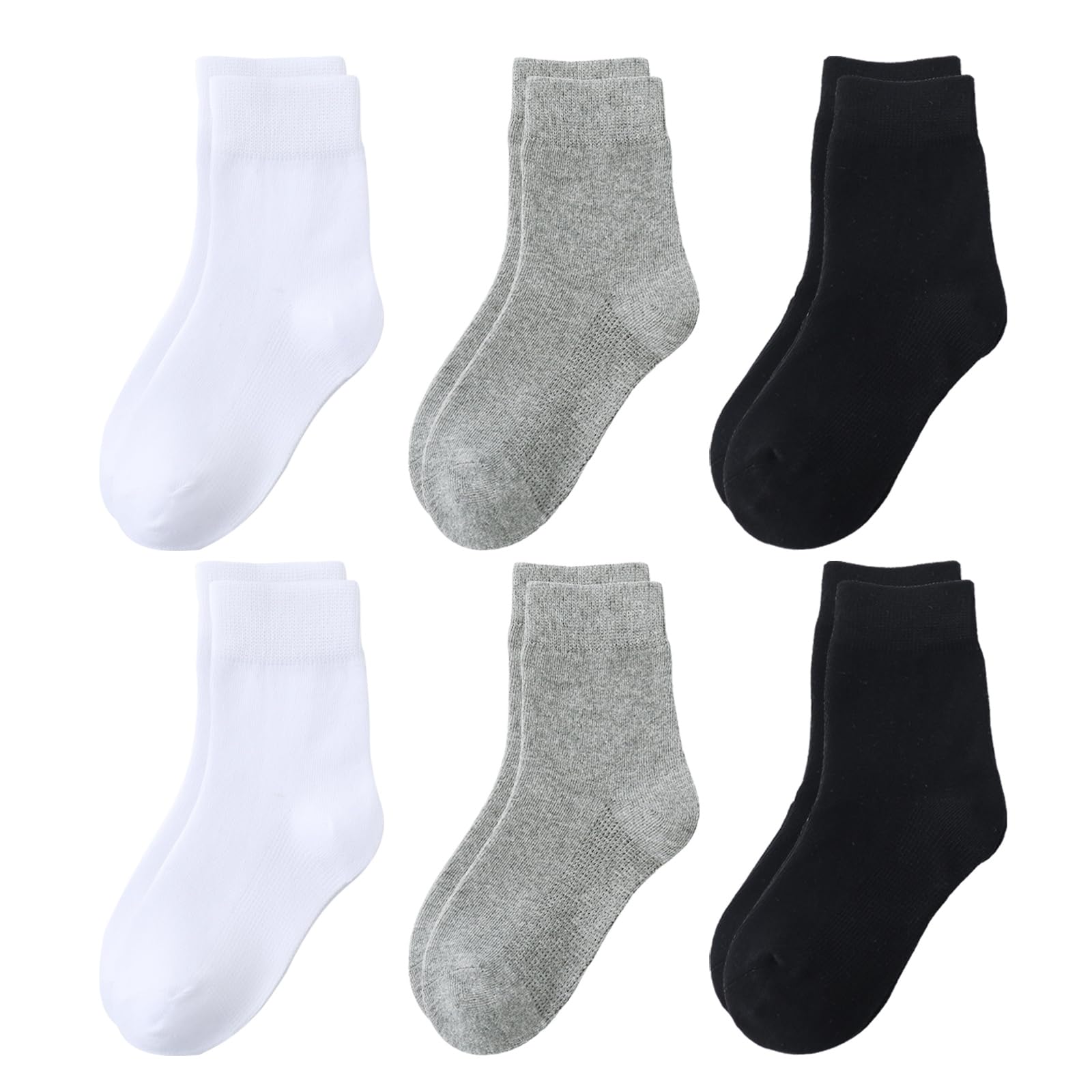 **Boys & Girls Cotton Crew Socks 6-Pack - Seamless Comfort for Kids 3-14 Years - School Uniform & Dress Socks for Everyday Wear, Sports & Play**