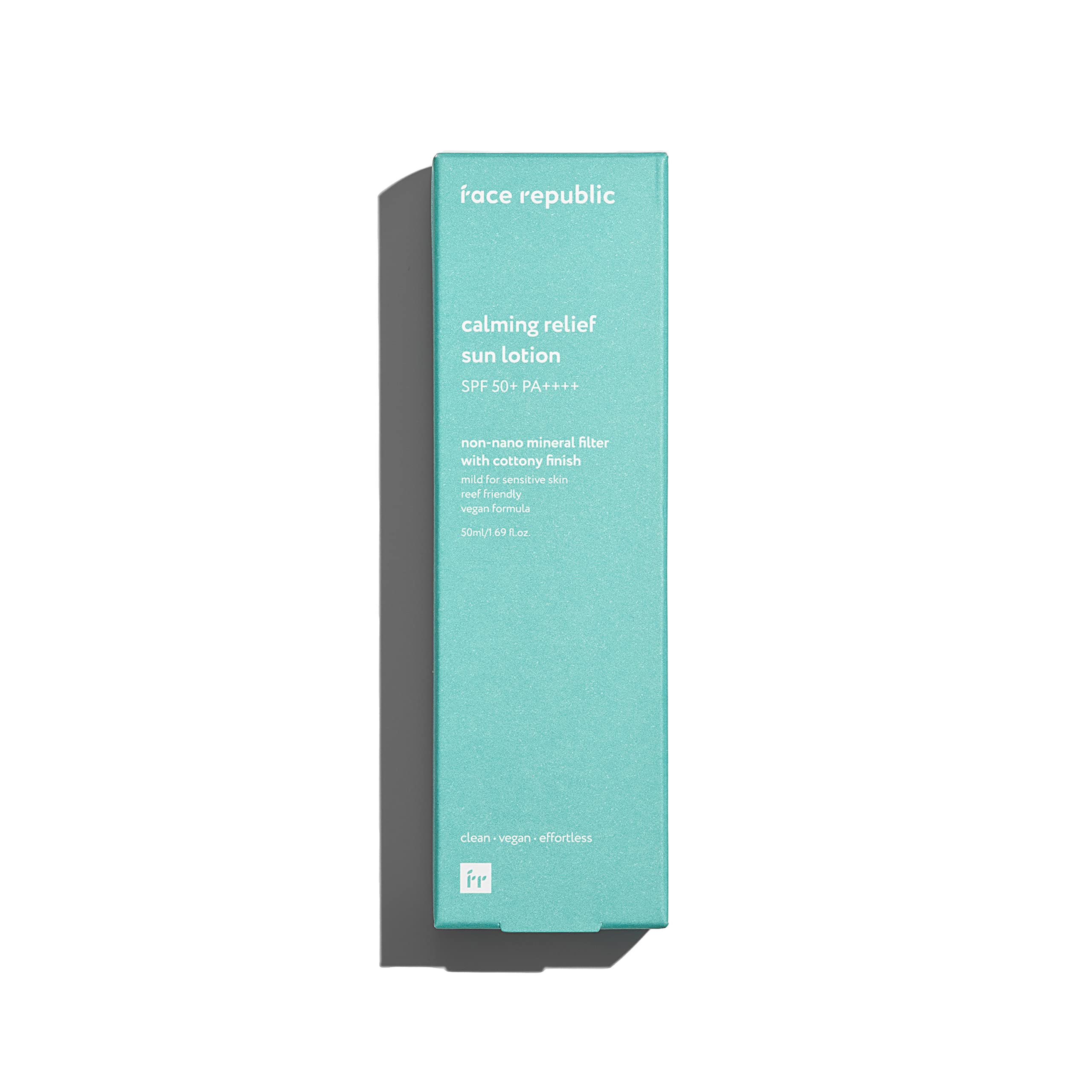 Face Republic Calming Relief Sun Lotion SPF50+ 50ml | Broad Spectrum UV Protection Mineral Sunscreen for Sensitive Skin | Non-Sticky, Reef Safe, Vegan Korean Skincare | Daily Use, Beach, Outdoor Activities