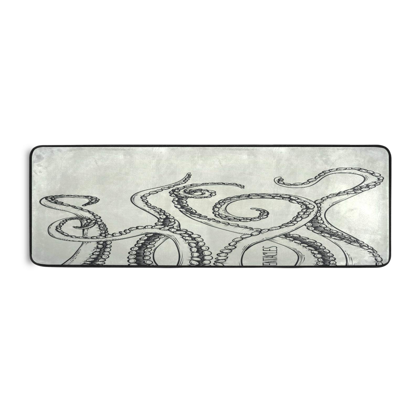 Non-Slip Octopus Tentacle Area Rug 2'x6' - Grey Ocean Animal Print Runner Carpet for Hallway, Living Room, Bedroom & Entryway | Soft Indoor Home Decor for Coastal & Nautical Themed Spaces