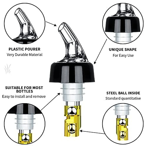 Automatic Measured Bottle Pourer - 1oz/30ml Quick Shot Spirit Measure for Wine & Cocktails (12 Pack) | Perfect Home Bar Tool for Bartenders & Party Hosts