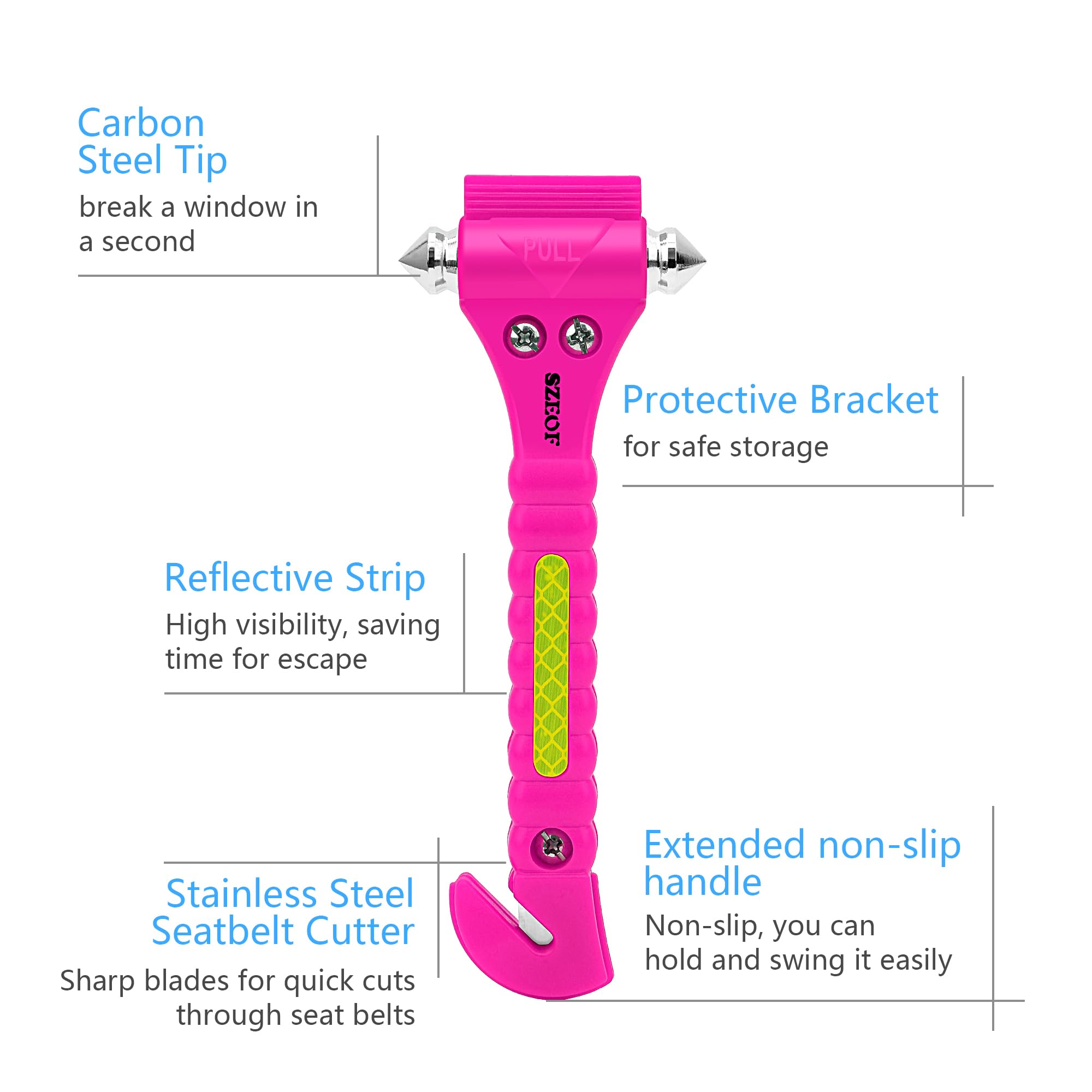 Emergency Car Window Breaker & Seatbelt Cutter - 4 Pack Pink Safety Hammer for Vehicle Escape - Multi-Tool for Car Accidents, Storms & Emergency Situations - Perfect for Road Trips, Commuting & Emergency Kits
